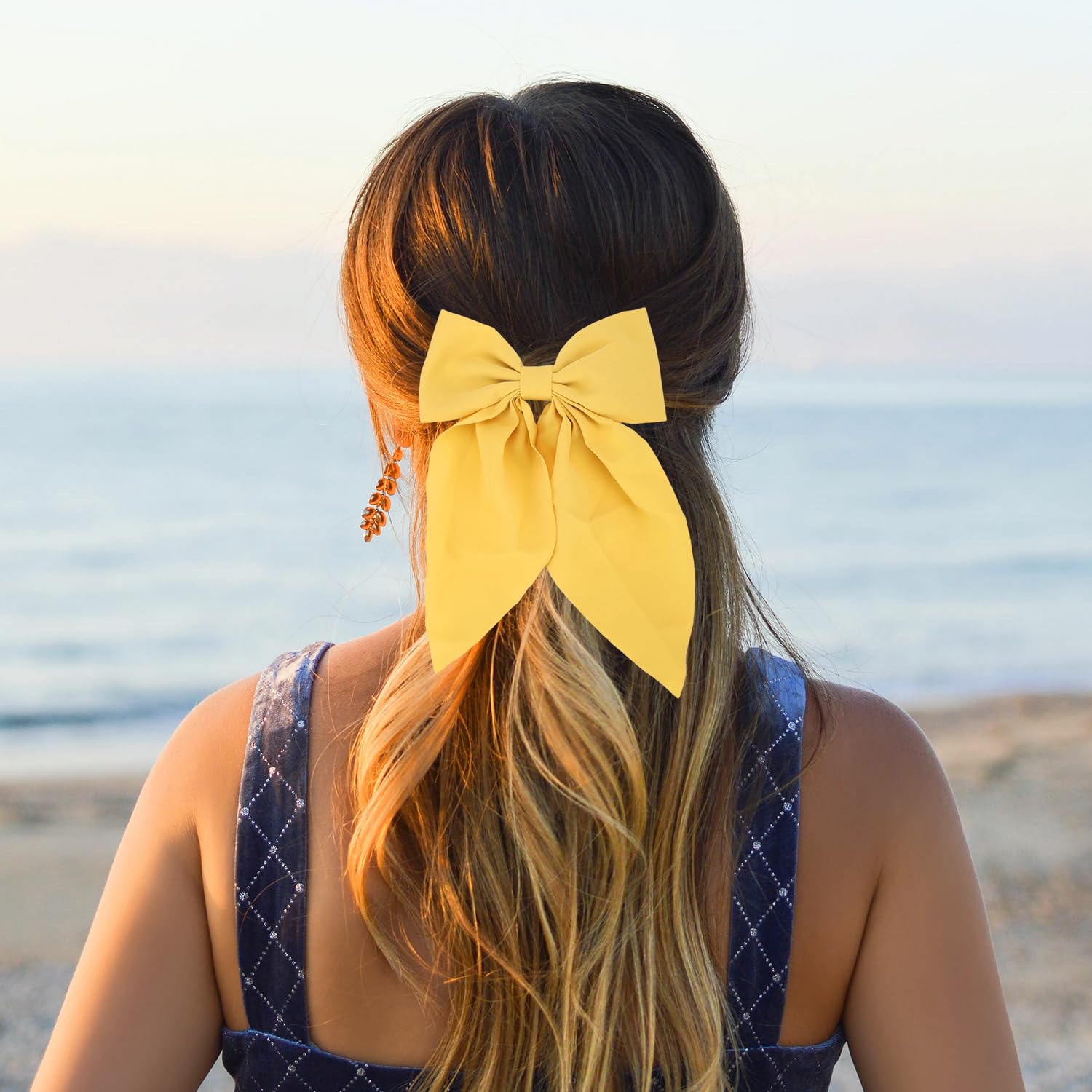 6pcs Silk Bow Hair Clips for Women & Girls - 5.12 Inch Soft Satin Bowknot Barrettes, Cute Duckbill Hair Clips with Colorful Metal Accents - Perfect for School, Parties, Weddings & Everyday Styling