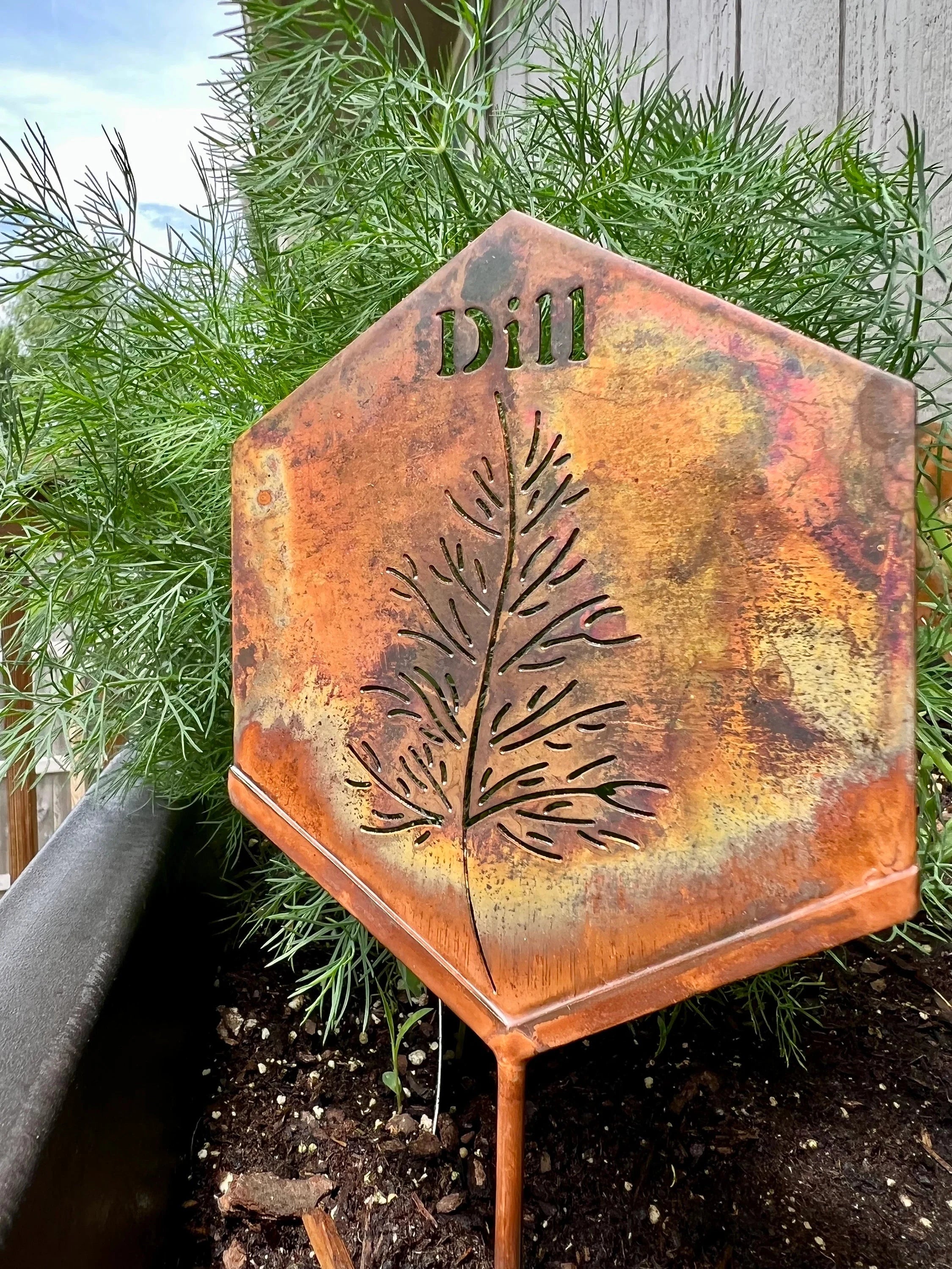 Dill Herb Garden Stake - Rustic Metal Plant Marker for Herb Gardens, Kitchen Gardens & Outdoor Decor - Perfect for Labeling Herbs, Vegetables & Plants