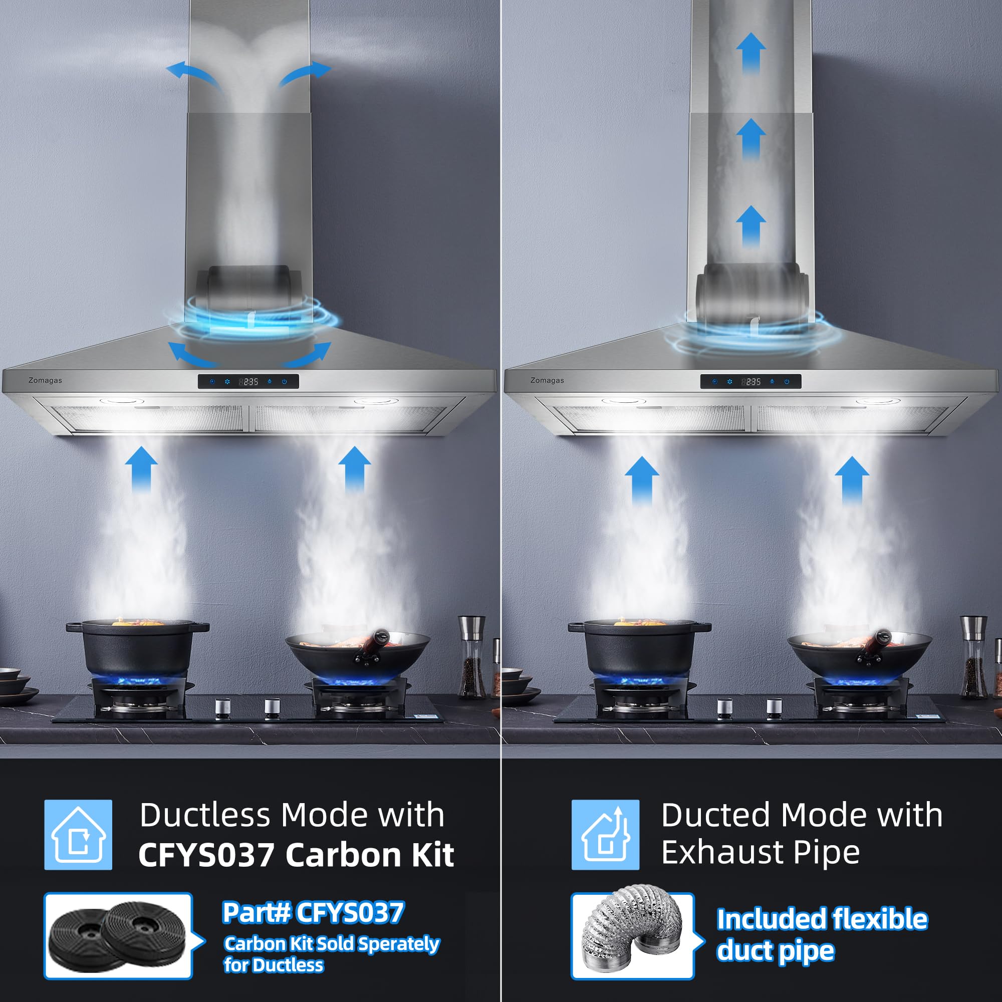 30 Inch Stainless Steel Range Hood - Wall Mount Kitchen Vent Hood with 3 Speed Settings, Touch Control & Energy-Saving LED Lights | Ducted/Ductless Convertible Design with 5-Layer Aluminum Filters | Perfect for Modern Kitchens, Restaurants & Open-Concept Homes