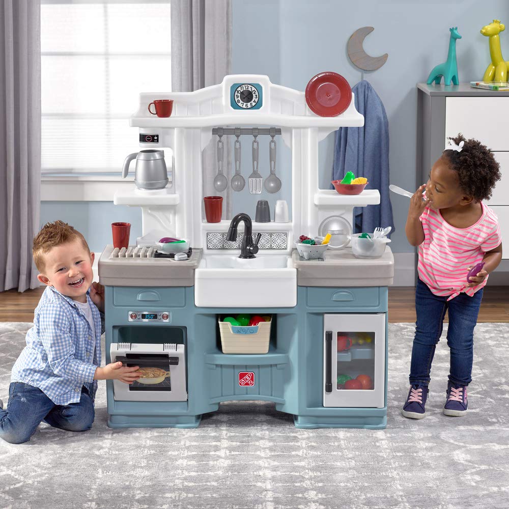 Step2 Timeless Trends Kids Kitchen Playset - Indoor & Outdoor Pretend Play Kitchen with Lights, Sounds & 21 Toy Accessories | Durable Plastic Toddler Kitchen Toy for Ages 2+ | Perfect for Pretend Cooking, Role Play & Backyard Fun