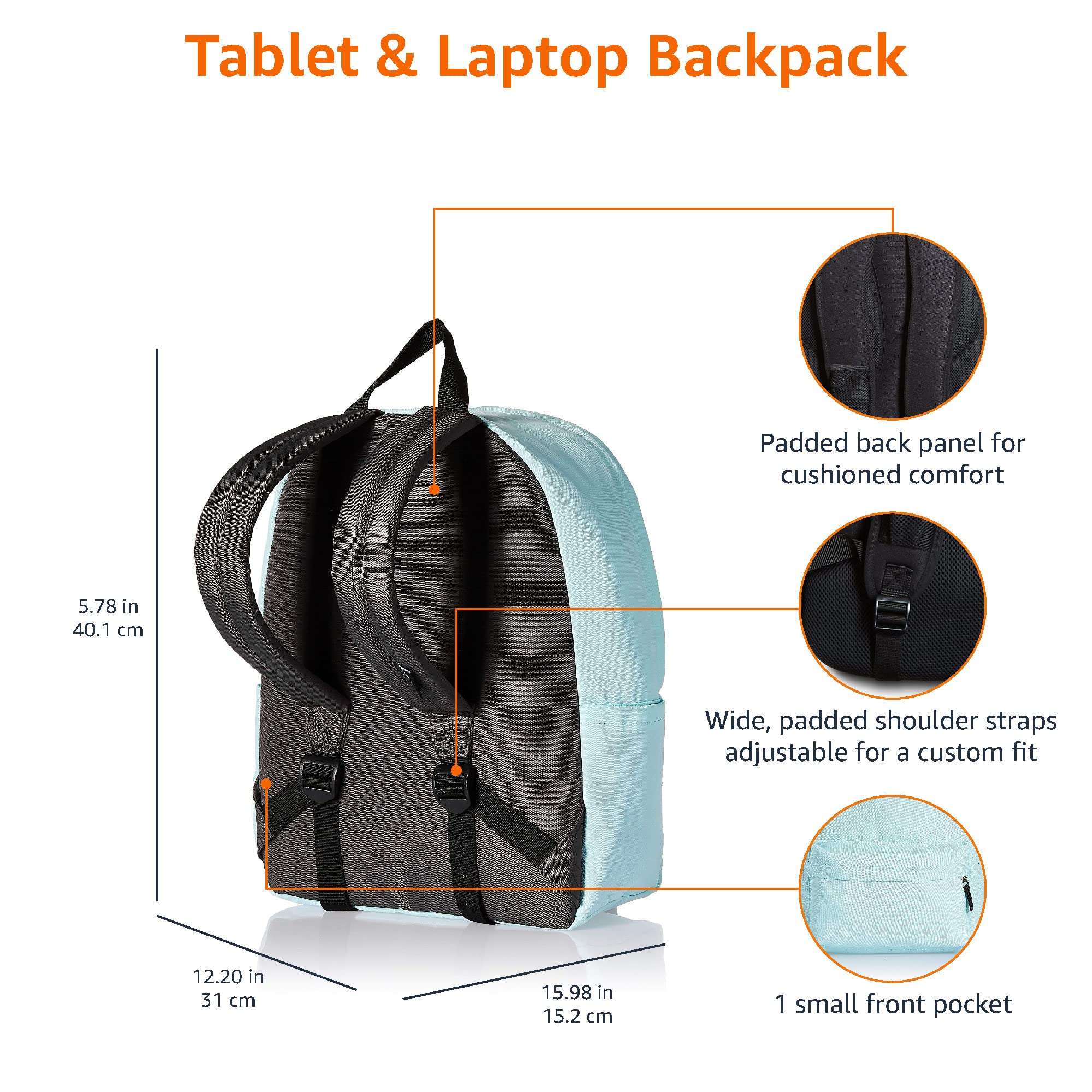 Amazon Basics Classic Backpack - 1 Pack, Aqua Blue, Lightweight & Durable for School, Travel & Everyday Use