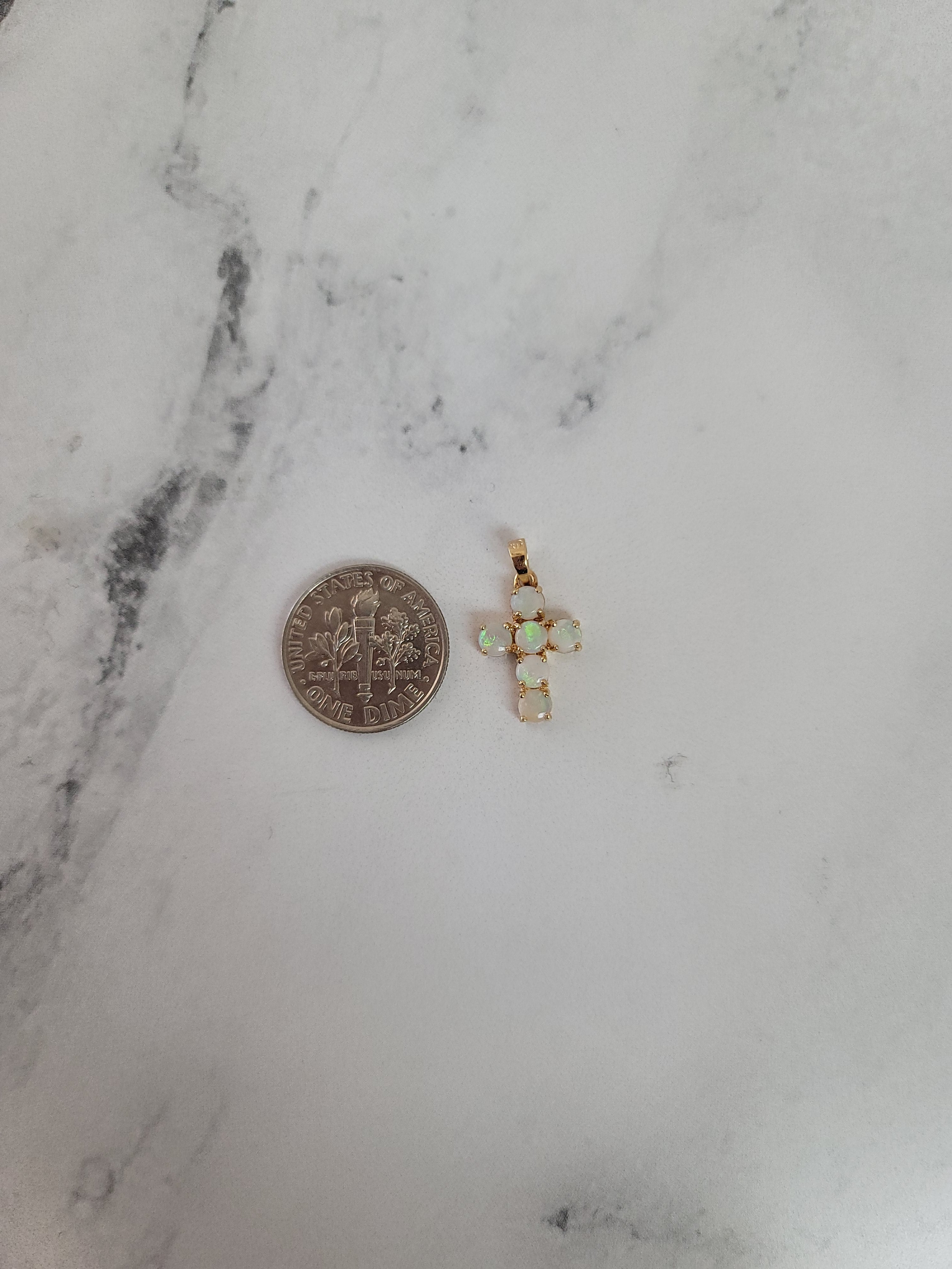 Elegant Small Round Opal Cross Necklace for Women - Dainty Sterling Silver Pendant Jewelry Gift for Birthday, Anniversary & Everyday Wear