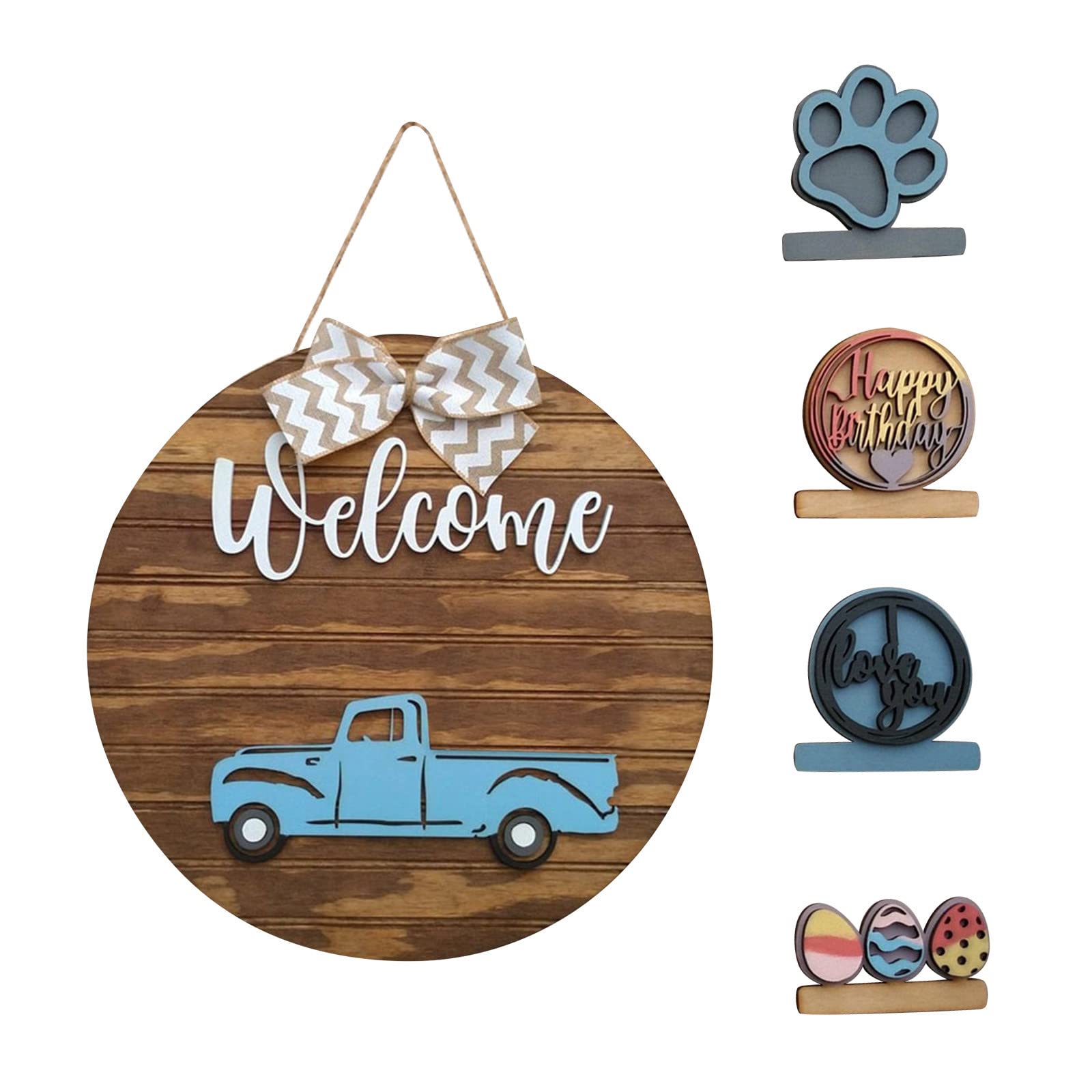 Interchangeable Vintage Truck Welcome Sign - Wooden Seasonal Home Decor for Doors, Cabinets & Kitchens | Perfect for Christmas, Farmhouse & Rustic Interior Design