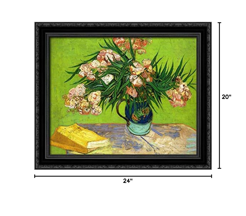Vincent van Gogh Framed Canvas Art - 24x20 Inch Black Ornate Wood Wall Decor | Oleanders and Books Reproduction | Perfect for Living Room, Bedroom & Office Decor