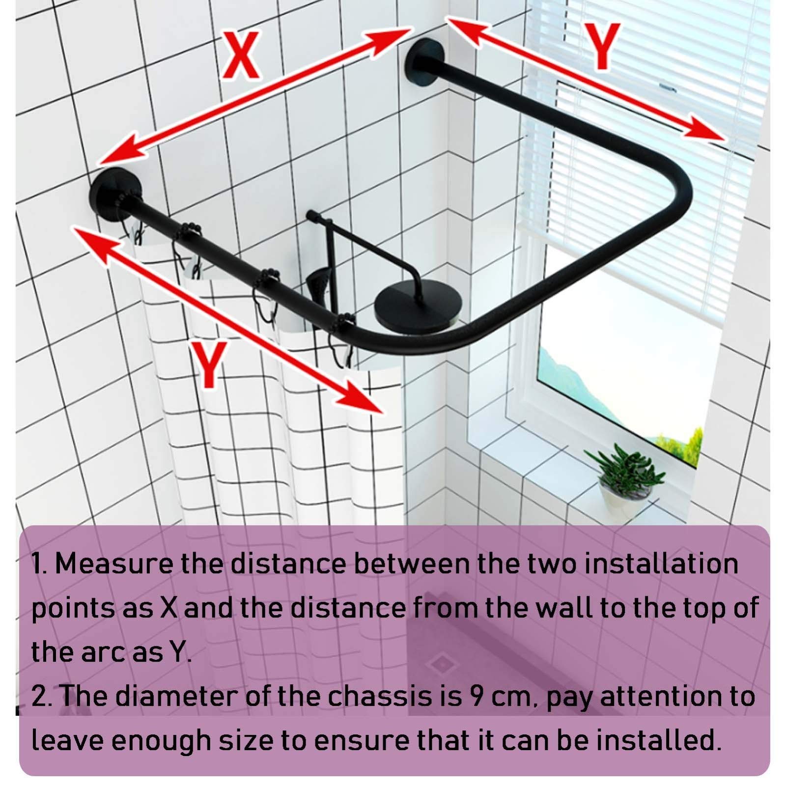 EEUK U-Shaped Adjustable Stainless Steel Shower Curtain Rod - Rustproof Extendable Corner Shower Rod for Bathroom & Shower Stall - Perfect for Outdoor Use & Small Spaces (Black)