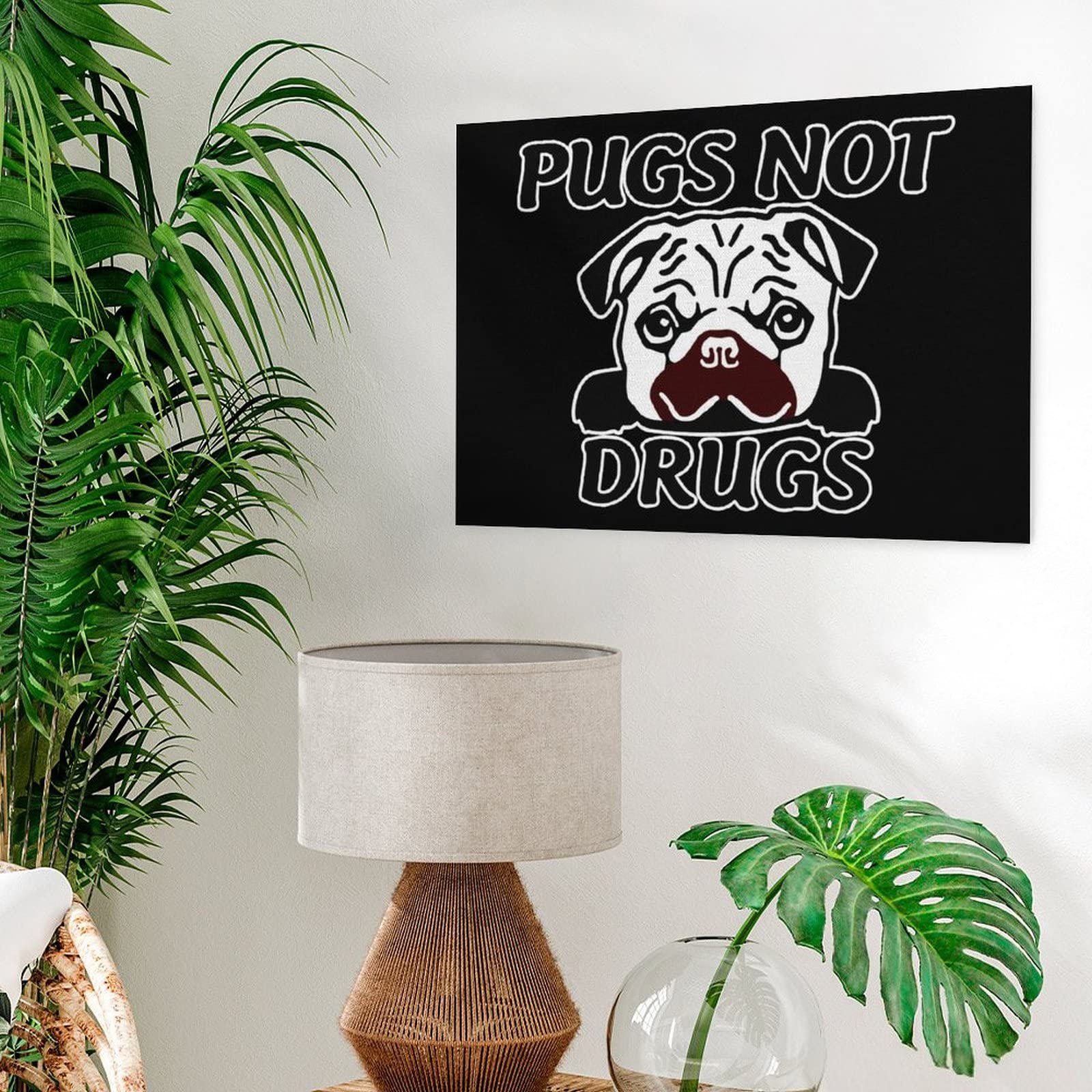 Pugs Not Drugs Canvas Wall Art - 40x30cm Horizontal Dog Painting Poster for Home & Office Decor | Perfect for Living Room, Bedroom, or Gift