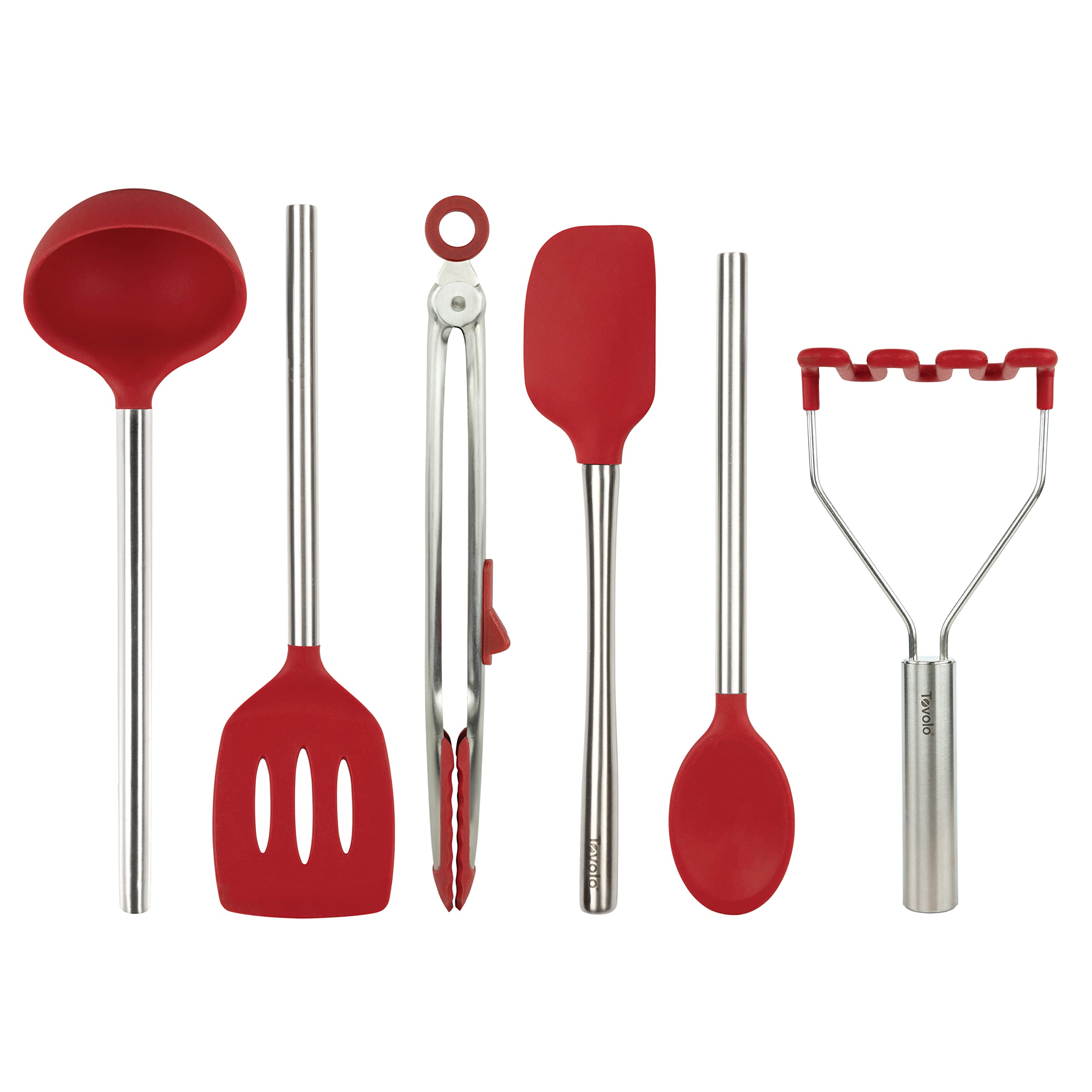 Tovolo 6-Piece Silicone Utensil Set for Cooking, Baking & Meal Prep - Heat-Resistant Kitchen Tools - Cayenne Red - Perfect for Non-Stick Pans, Mixing Bowls & Everyday Cooking