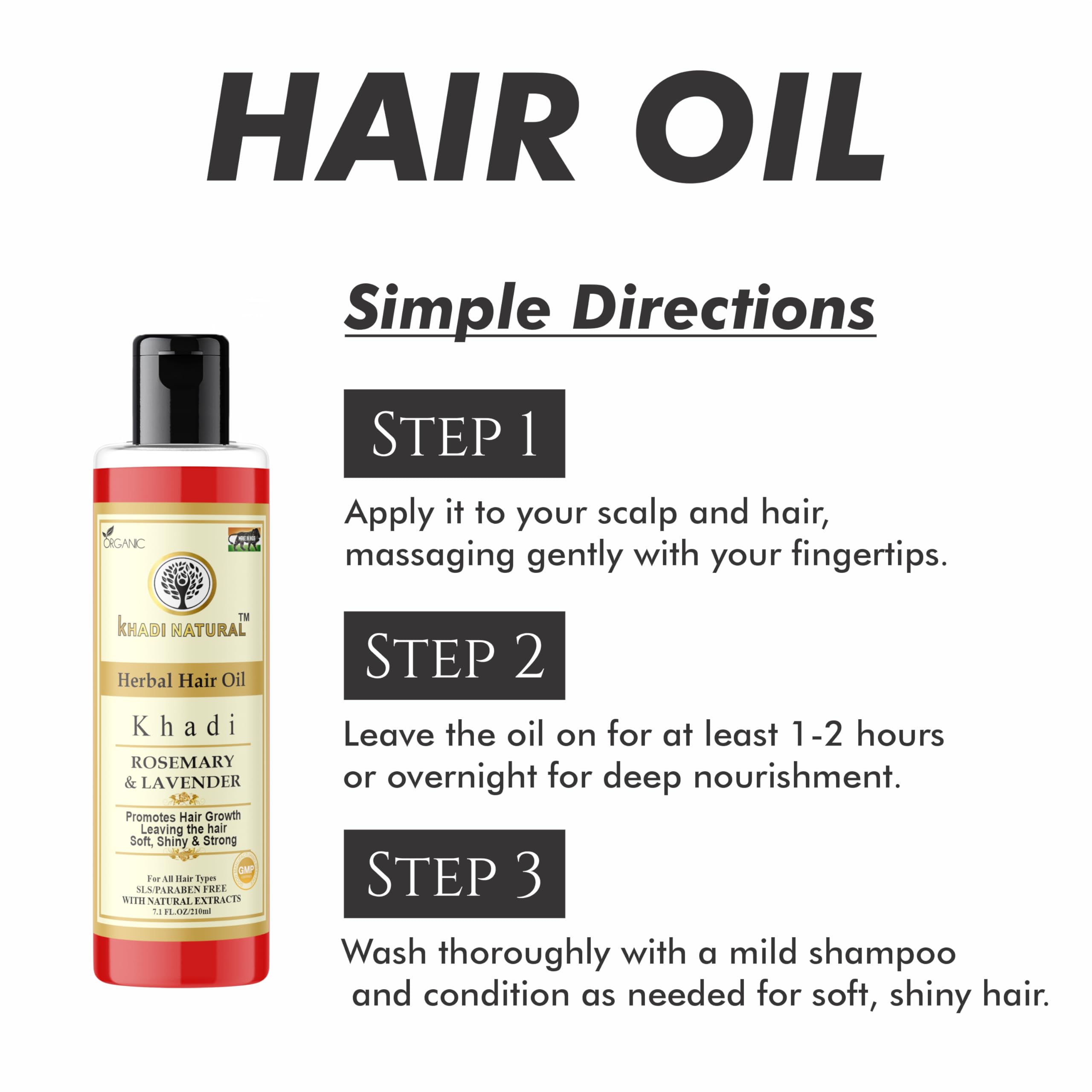 Khadi Natural Herbal Rosemary & Lavender Hair Oil 210 ML - Organic Hair Growth Treatment for Strong, Shiny Hair & Healthy Scalp - Aromatherapy Hair Care for Dry, Damaged Hair - Perfect for Daily Use & Scalp Massage