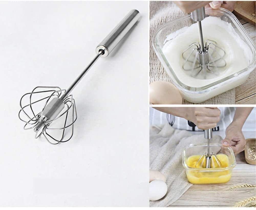 2 Pack Stainless Steel Rotary Egg Beater - Semi Automatic Hand Push Whisk Blender for Eggs, Milk Frothing & Mixing | Durable 14