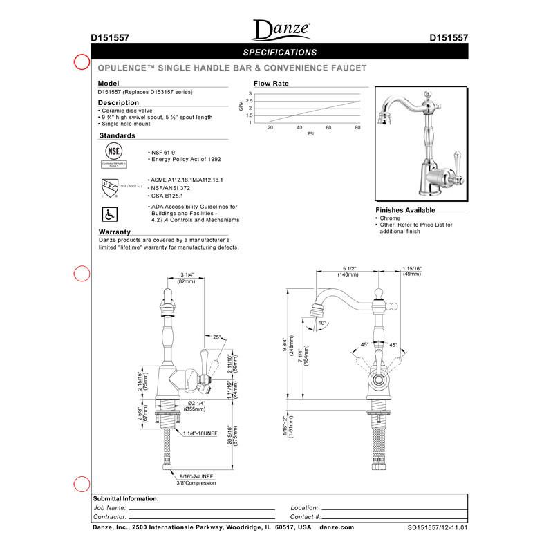 Danze Opulence Satin Black Traditional Single Handle Bar Faucet - Premium Brushed Nickel Bathroom Sink Faucet for Kitchen, Bar & Utility Sink - Perfect for Modern Homes & Commercial Spaces