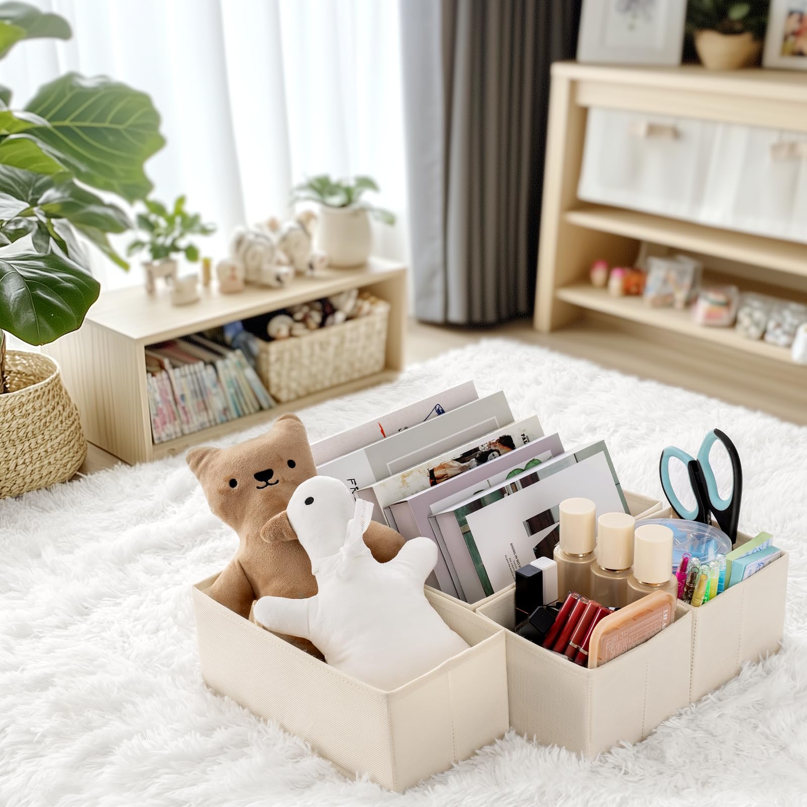 10-Pack Beige Drawer Organizers for Baby Clothes & Underwear - Foldable Nursery Storage Bins for Bedroom Closet Organization