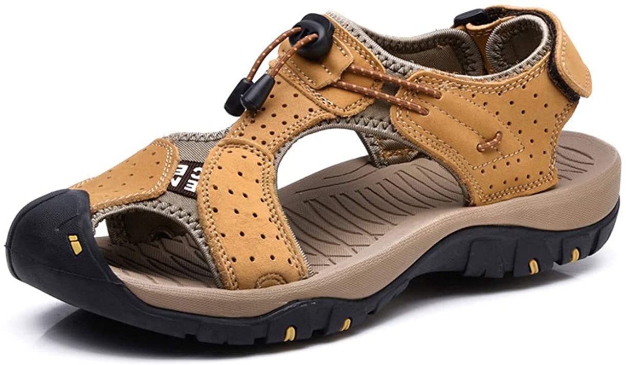 Asifn Men's Outdoor Hiking Leather Sandals - Waterproof Closed Toe Sport Slides for Walking, Fishing & Climbing | Summer Athletic Shoes for Beach, Camping & Water Activities