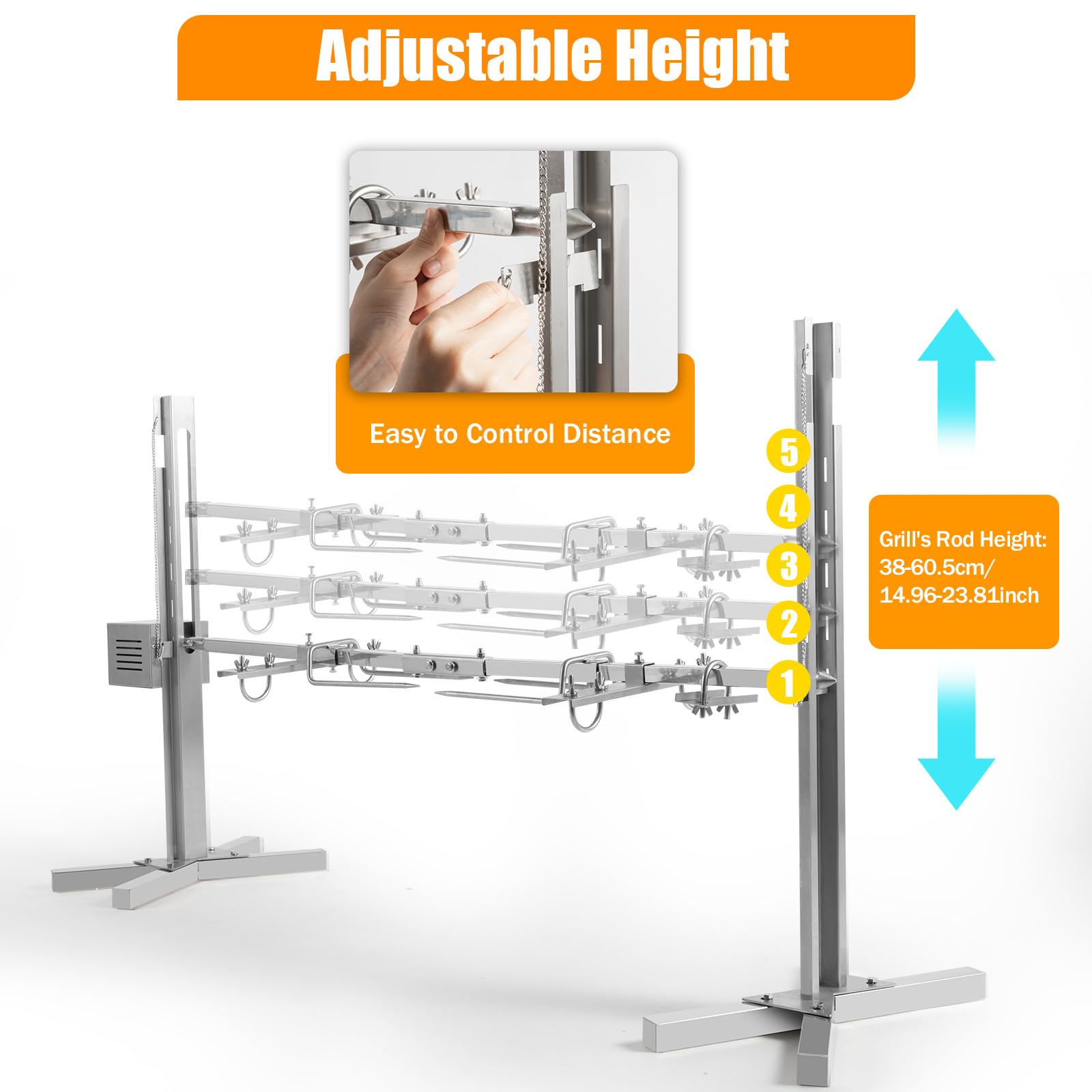 Stainless Steel Rotisserie Grill Kit for Lamb, Pig, Chicken - Heavy Duty BBQ Motor & Spit Rod - Perfect for Backyard Grilling, Camping, and Outdoor Parties