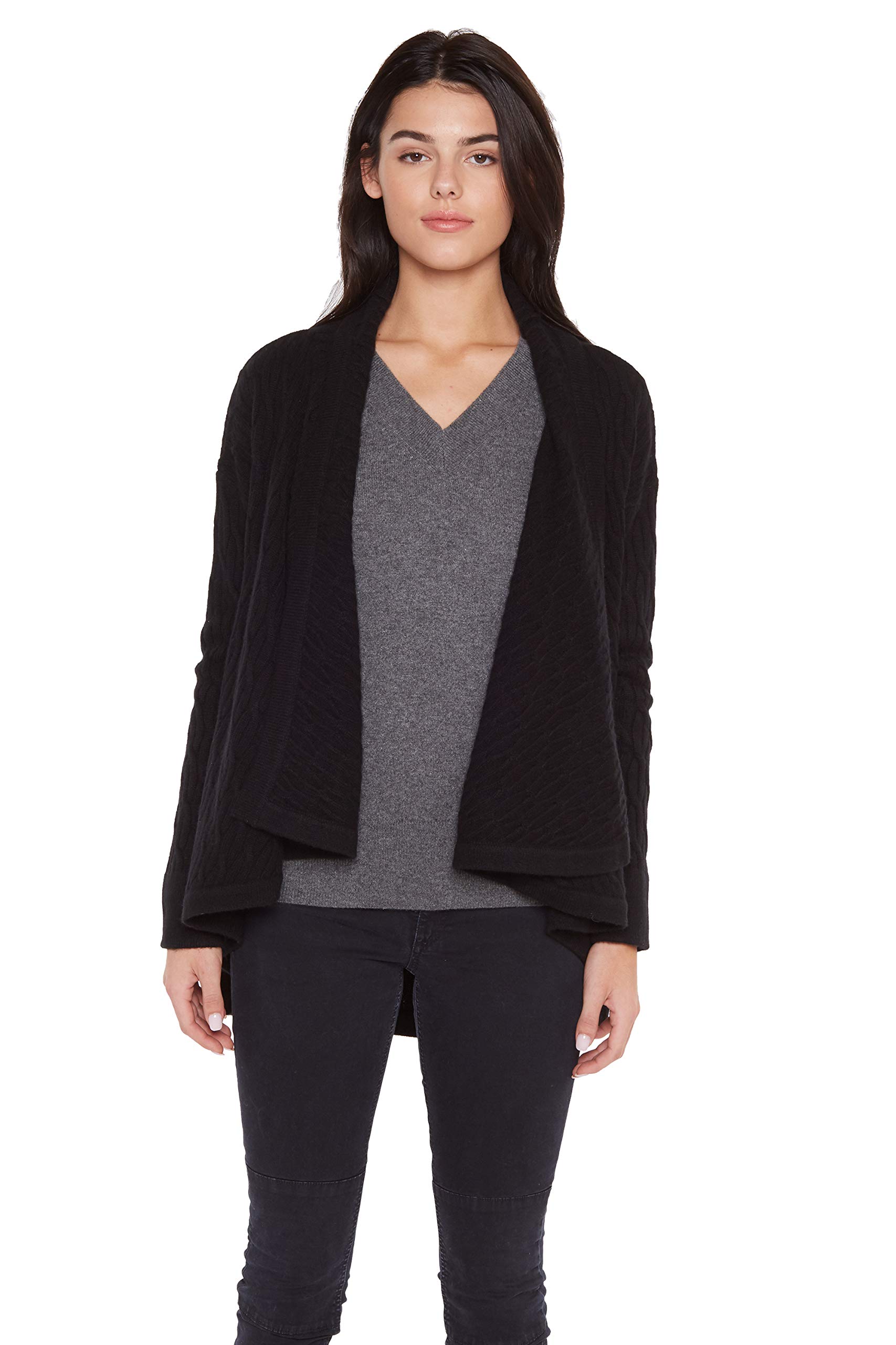 JENNIE LIU Women's 100% Pure Cashmere Cable Knit Open Front Cardigan Sweater | Soft & Warm 4-Ply Knitwear | Perfect for Office, Date Night & Cozy Fall Outfits