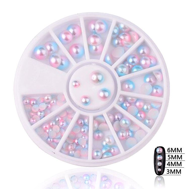 Mermaid Half Pearls Mixed Sizes Nail Art Decorations Wheel for DIY Manicure, Acrylic Nails, Gel Polish - Perfect for Nail Salon, Home Nail Art, and Party Glam Looks