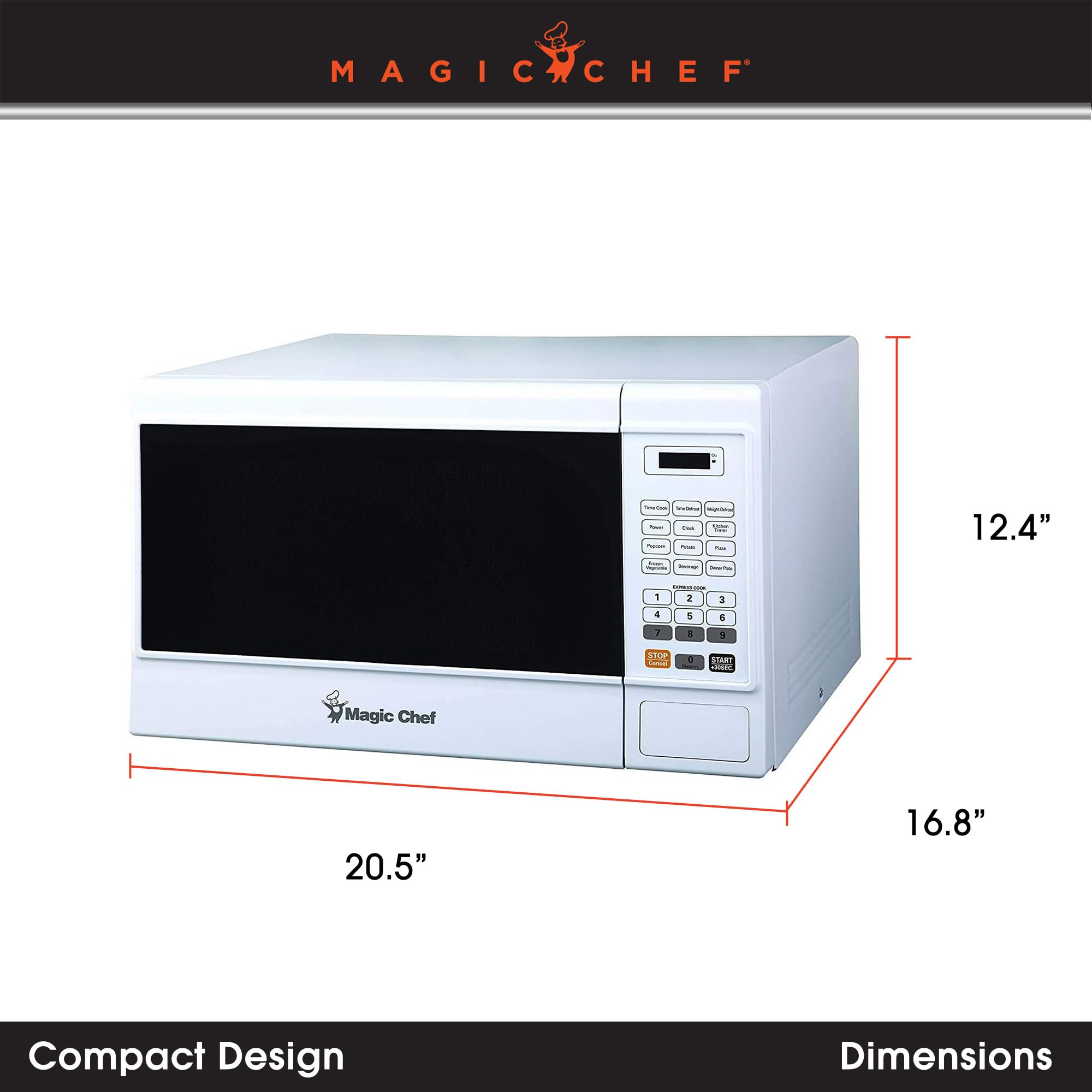 Magic Chef Countertop Microwave Oven - 1000W, 1.3 Cu Ft Compact White Microwave for Small Spaces - Perfect for Dorms, Apartments & Office Kitchens