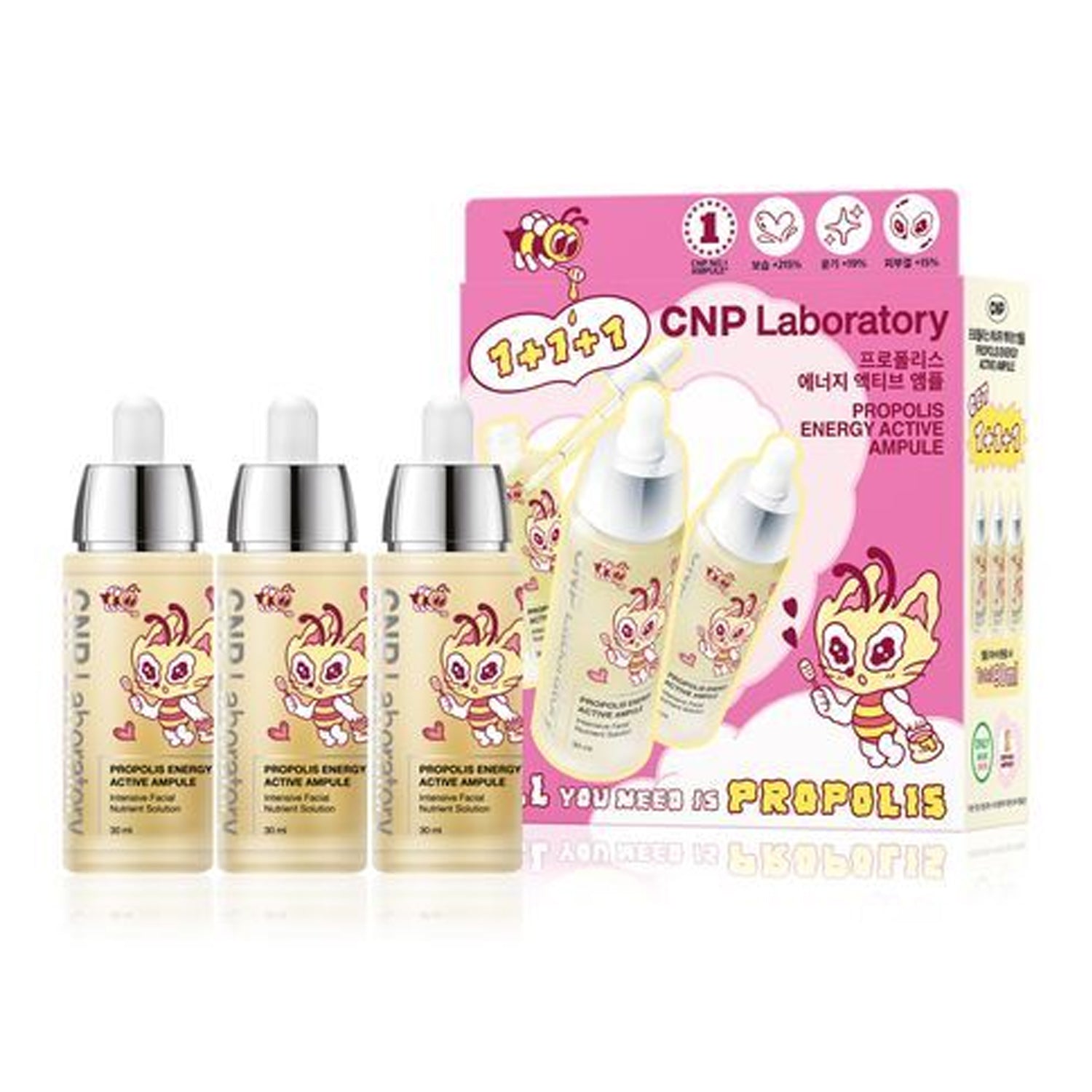 CNP Laboratory Propolis Energy Ampule 30ml (3-Pack) - Skin Brightening & Hydrating Serum for Glowing Complexion | Perfect for Daily Skincare Routine & Nighttime Repair