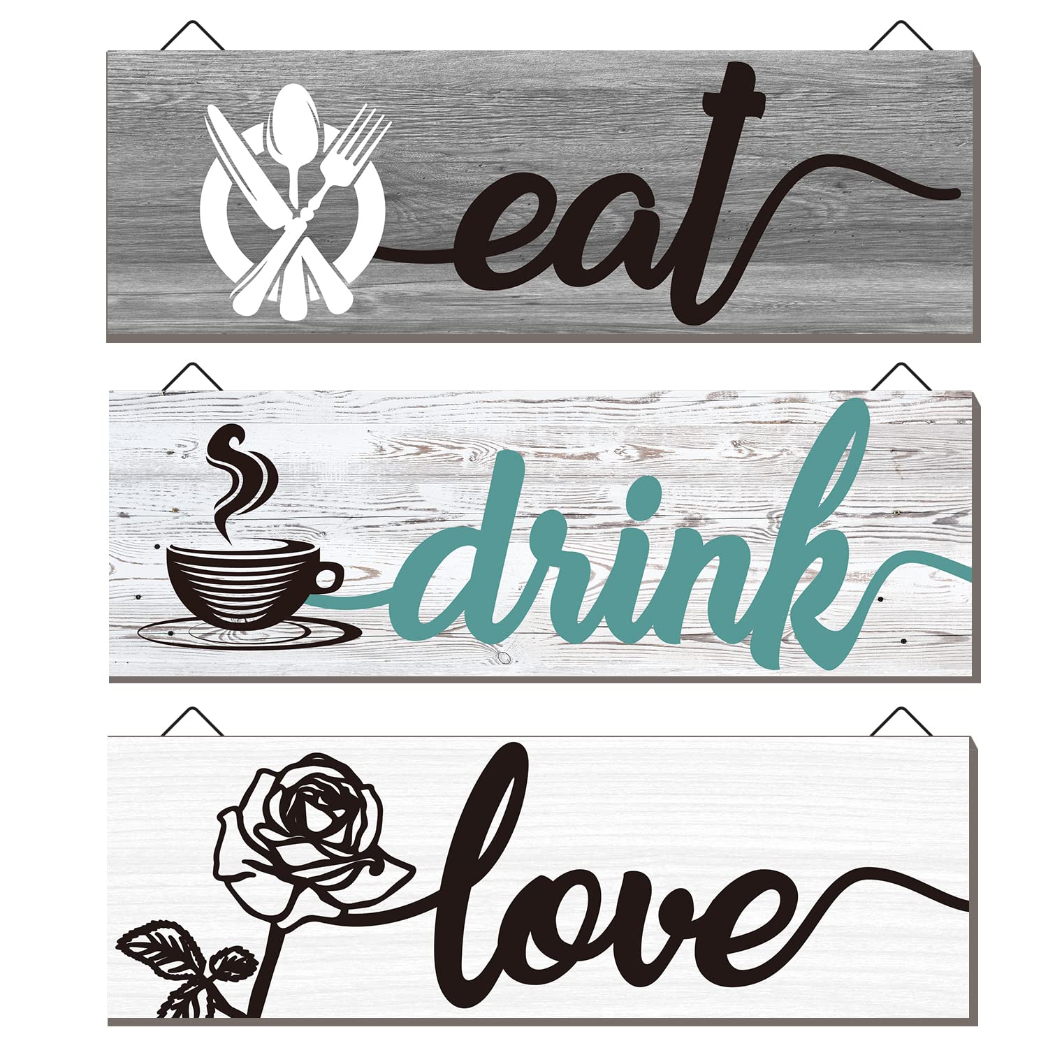 Rustic Farmhouse Wooden Wall Sign - 'Eat Love Drink' Kitchen Decor Plaque for Dining Room, Home & Kitchen Accessories | Perfect Christmas Gift & Farmhouse Decor (White) - Ideal for Farmhouse, Vintage & Modern Kitchen Wall Art