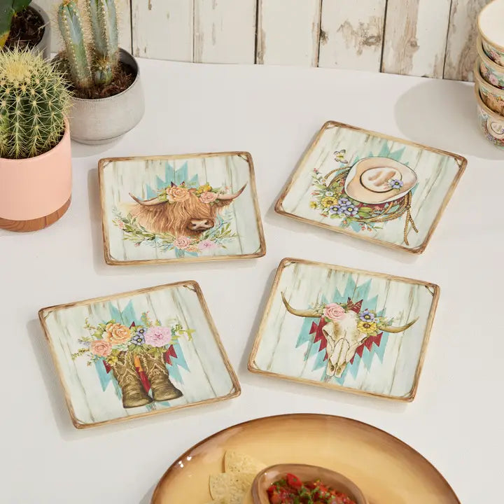 Floral Farmhouse Salad Plates Set of 4 - Rustic Dinner Plates for Farmhouse Decor, Wedding, Party & Everyday Use - Perfect for Salads, Desserts, Appetizers & Home Dining