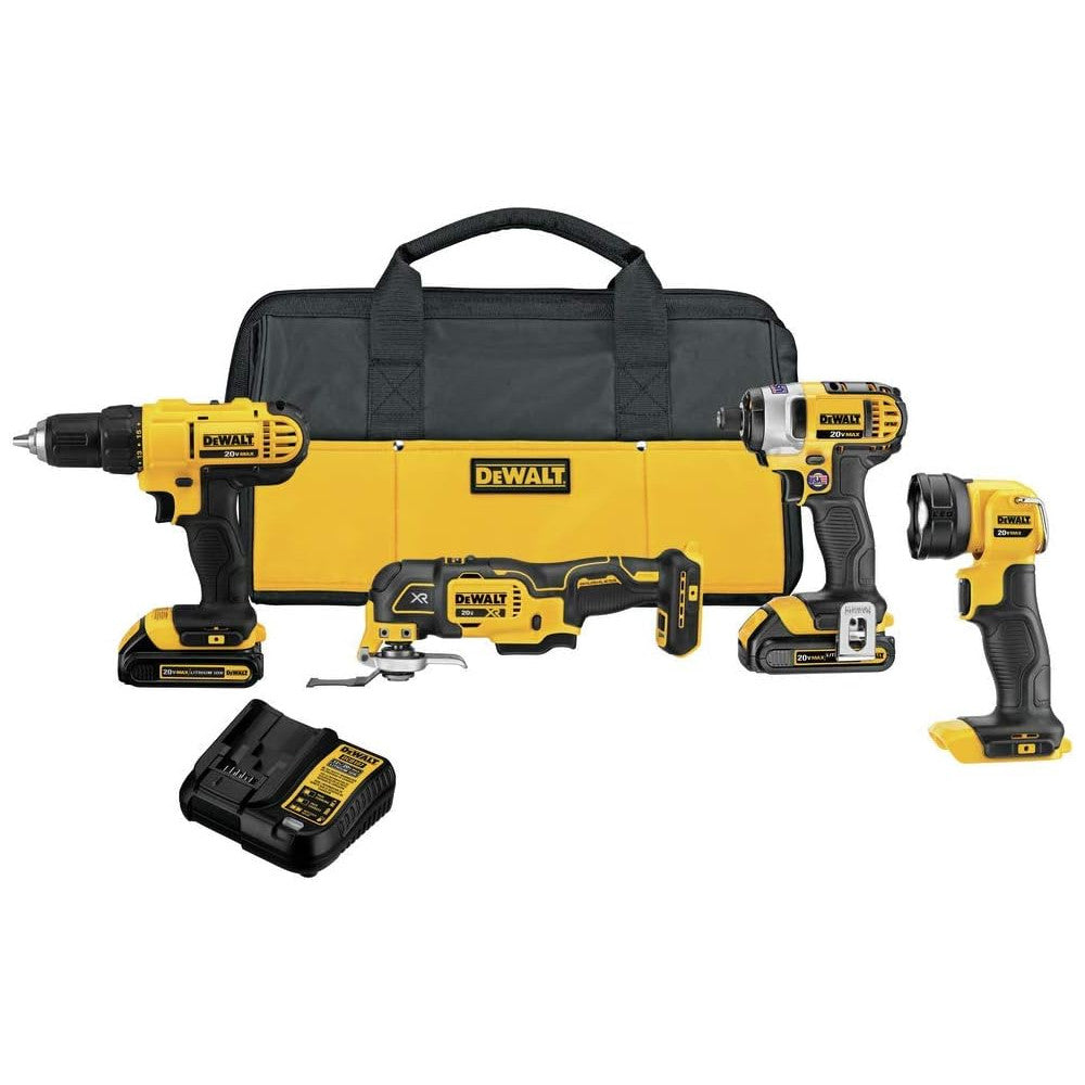 DEWALT DCK444C2 20V MAX* Cordless 4-Tool Combo Kit (Drill, Impact Driver, Reciprocating Saw, Work Light) - Certified Refurbished with DEWALT Warranty | Perfect for Construction, Woodworking & DIY Home Improvement Projects