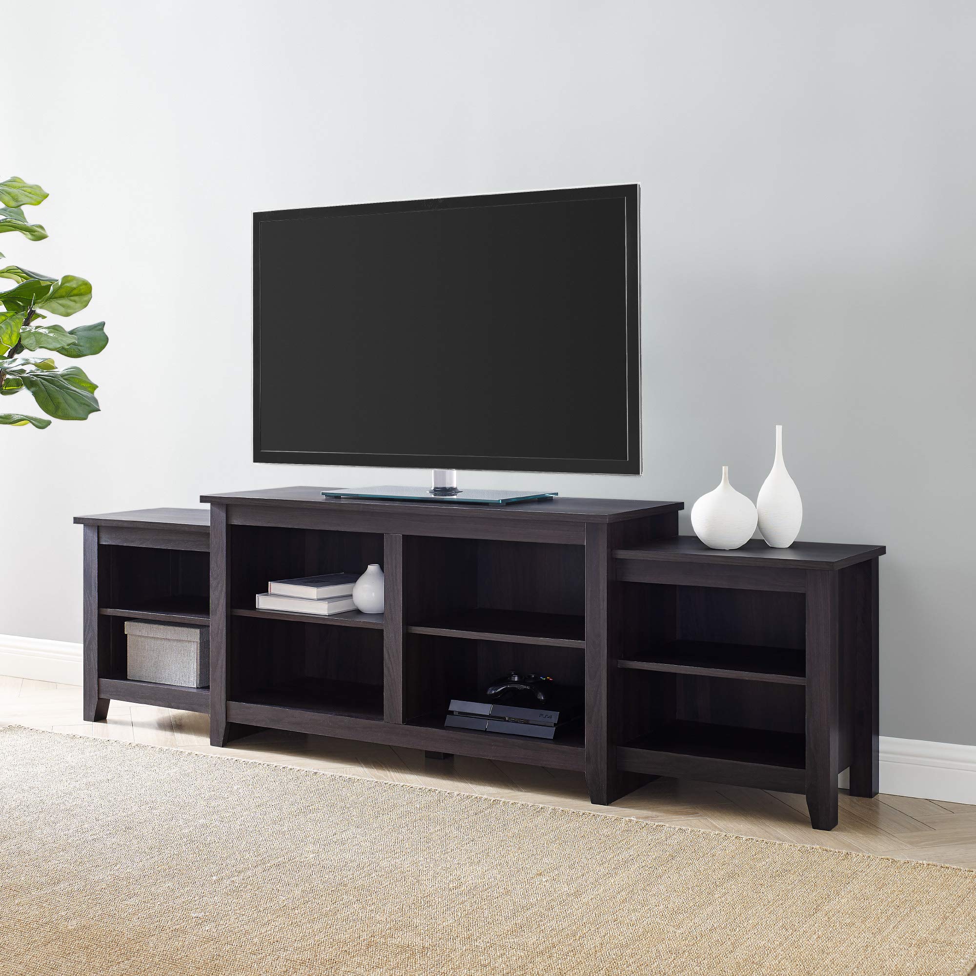 Walker Edison Lewis 3-Tier Open TV Stand for TVs up to 50 Inches - Espresso Brown Wooden Media Console - Perfect for Living Room, Bedroom & Home Theater Organization