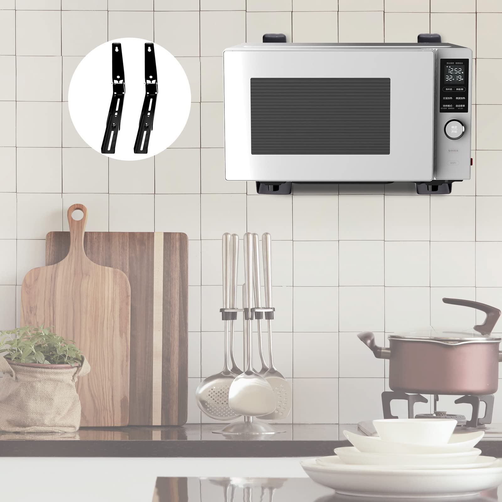 Wall Mount Microwave Shelf - Foldable Stainless Steel Bracket & Oven Stand Rack (2-Piece Set with Screws) | 304 Stainless Steel Kitchen Organizer for Small Spaces | Perfect for Apartments, Dorms & Compact Kitchens