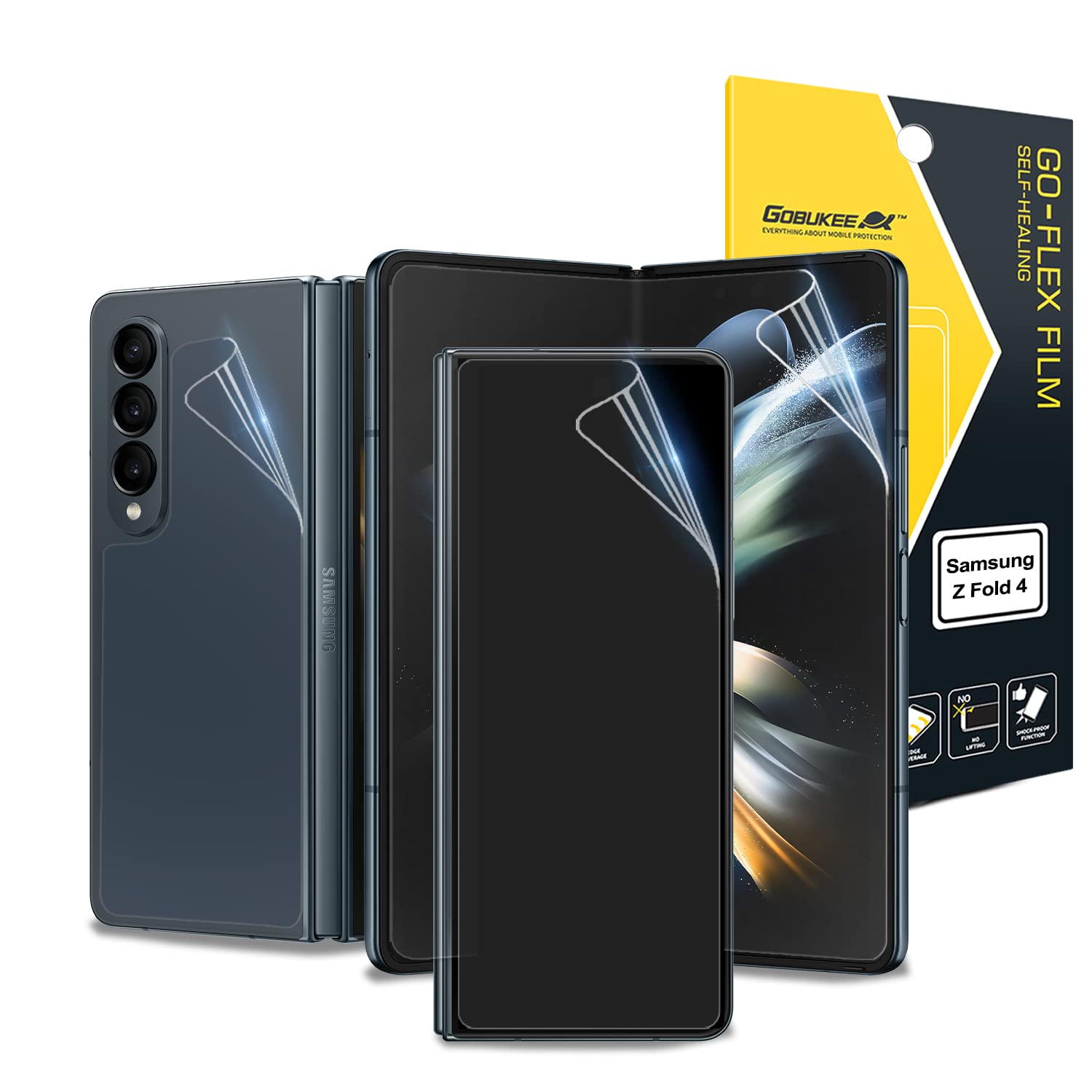 [3-Pack] GOBUKEE Premium Clear TPU Screen Protector for Samsung Galaxy Z Fold 4 5G - Full Coverage (Inner + Outer + Back), Case Friendly, Bubble-Free, Self-Healing - Perfect for Work, Travel and Everyday Protection