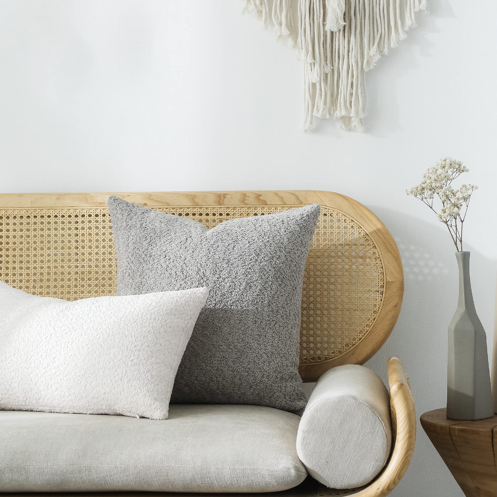 Farmhouse Throw Pillow Covers 18x18 Inch Set of 2 - Textured Rustic Decorative Pillow Cases for Bed, Couch & Living Room - Neutral Cool Grey Accent Cushions for Cozy Home Decor