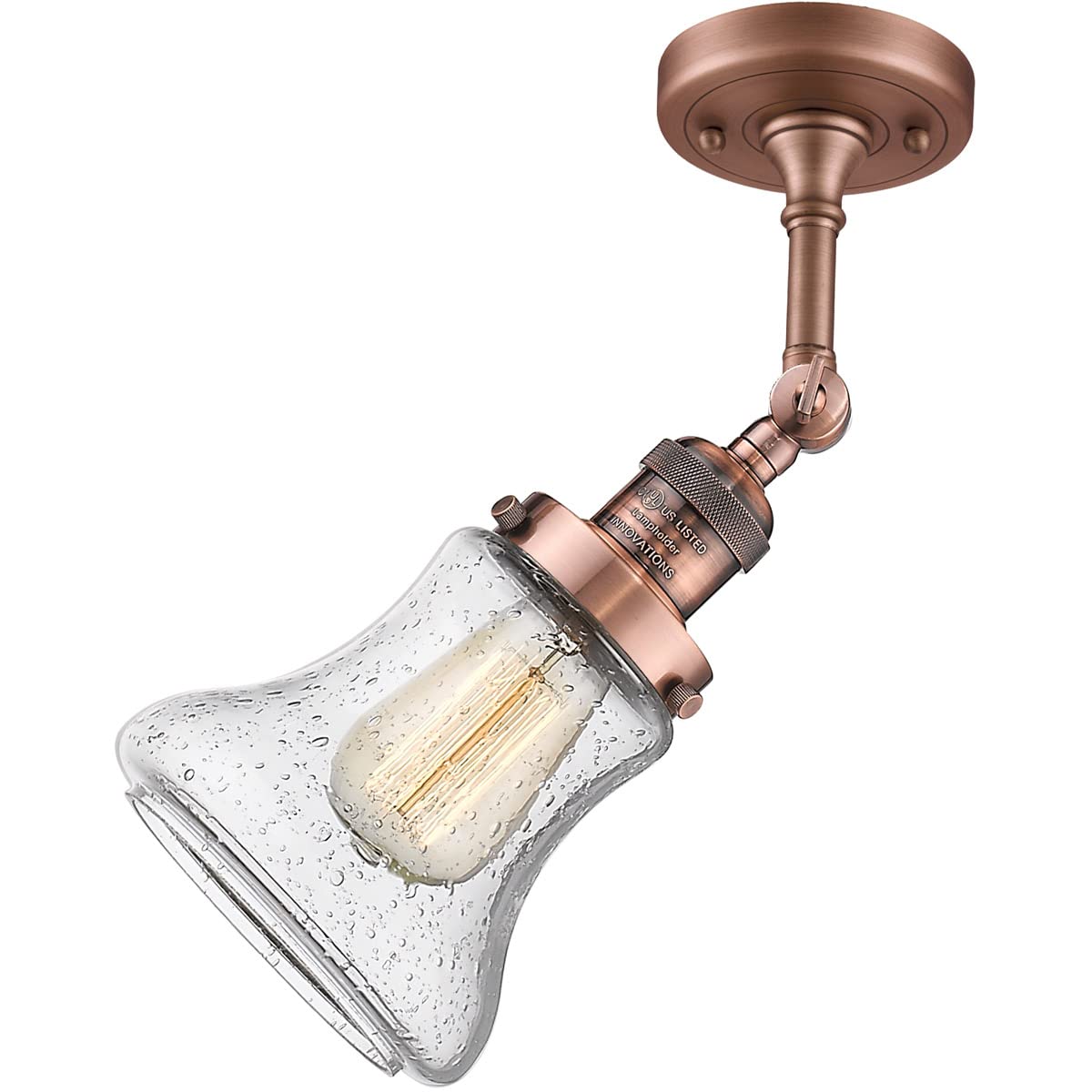 Innovations 201F-AC-G194-LED Semi-Flush Mount Ceiling Light Fixture - Antique Copper Finish, Energy Efficient LED Lighting for Bedroom, Hallway & Kitchen