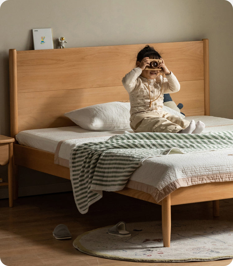 Solid Wood Kids Bed - Beech or Oak Frame - Soft Single Bed for Toddlers & Children - Perfect for Bedrooms, Daycare, or Guest Rooms