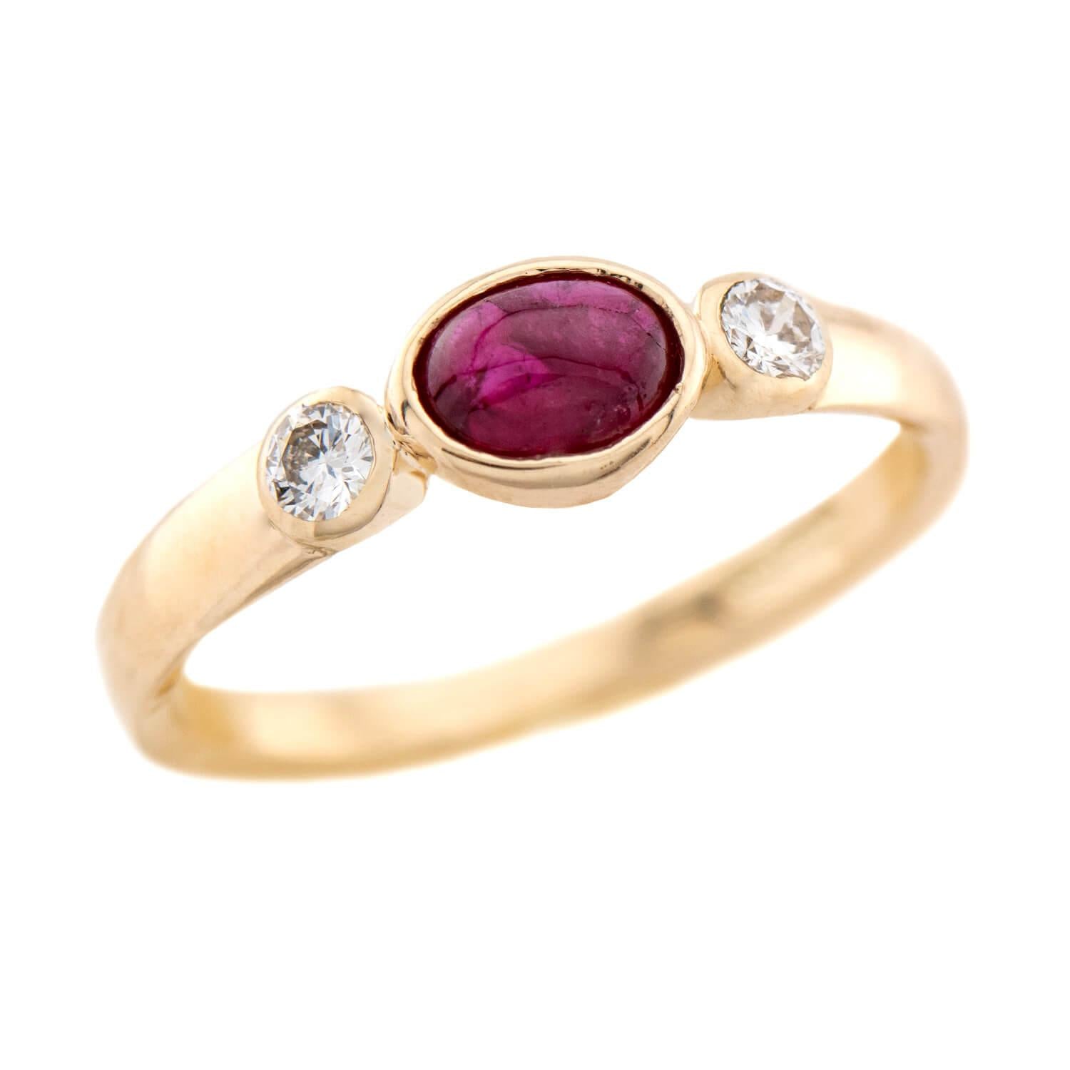 14K Gold Ruby and Diamond Three-Stone Ring for Women - Elegant Vintage Style Jewelry for Engagement, Anniversary, and Special Occasions