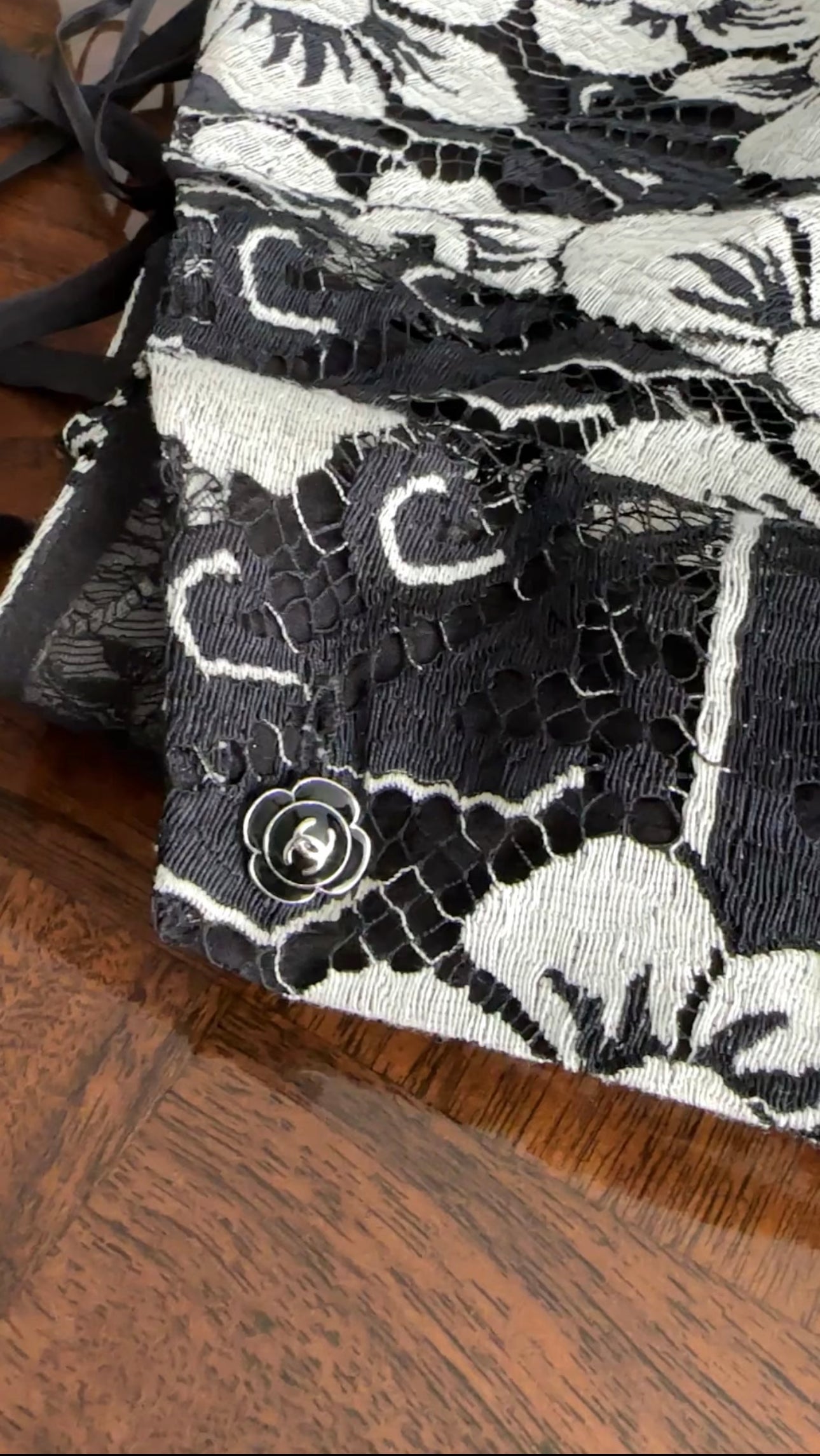 Chanel 06A Black & Grey Camellia Lace Tank Top Women's Sleeveless Blouse FR38 (S) - Perfect for Evening Parties & Special Occasions