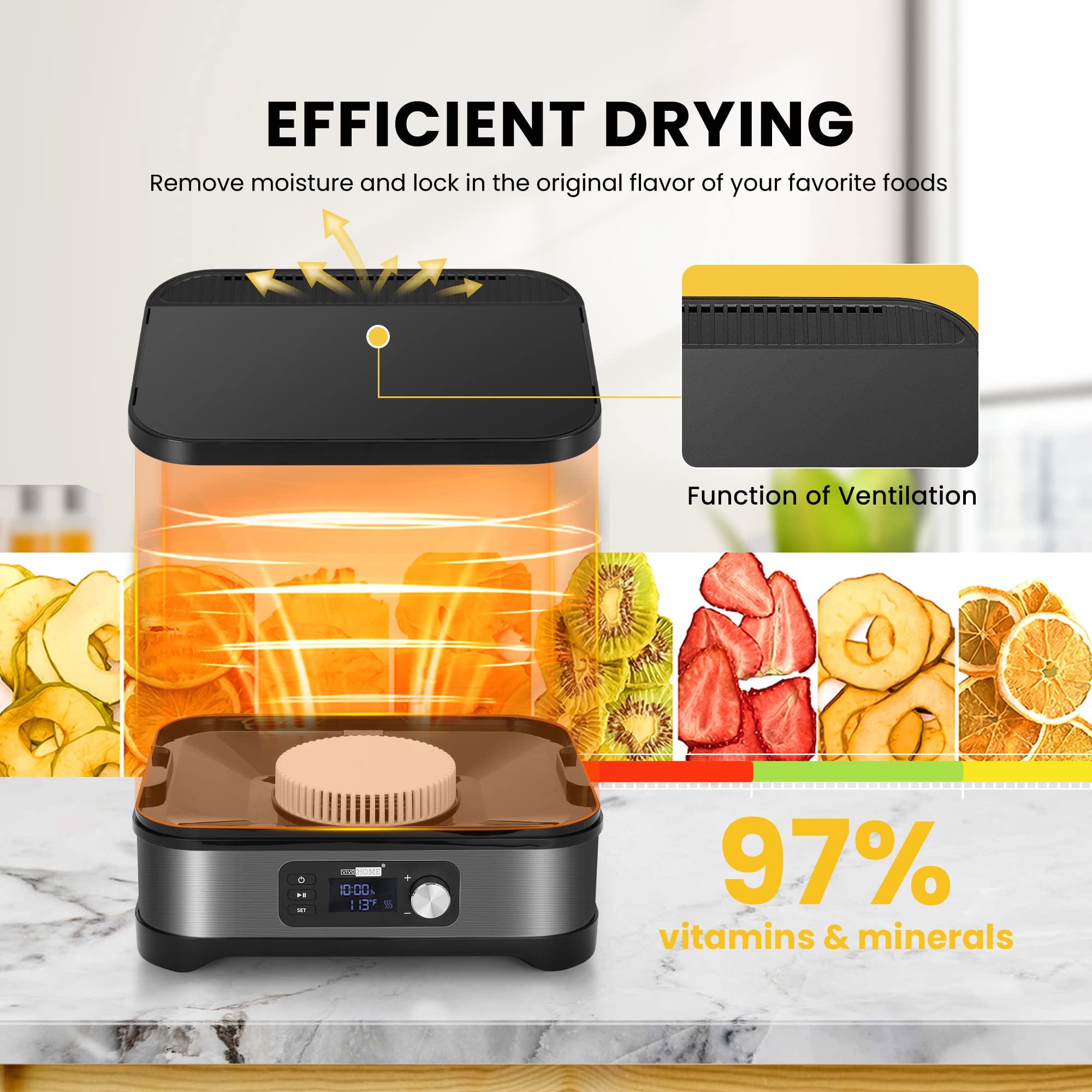VIVOHOME 400W Electric Food Dehydrator with 8 Trays, 48-Hour Timer & Adjustable Temperature (95-176℉) - BPA Free, Black - Perfect for Drying Fruits, Vegetables, Herbs, and Making Jerky at Home