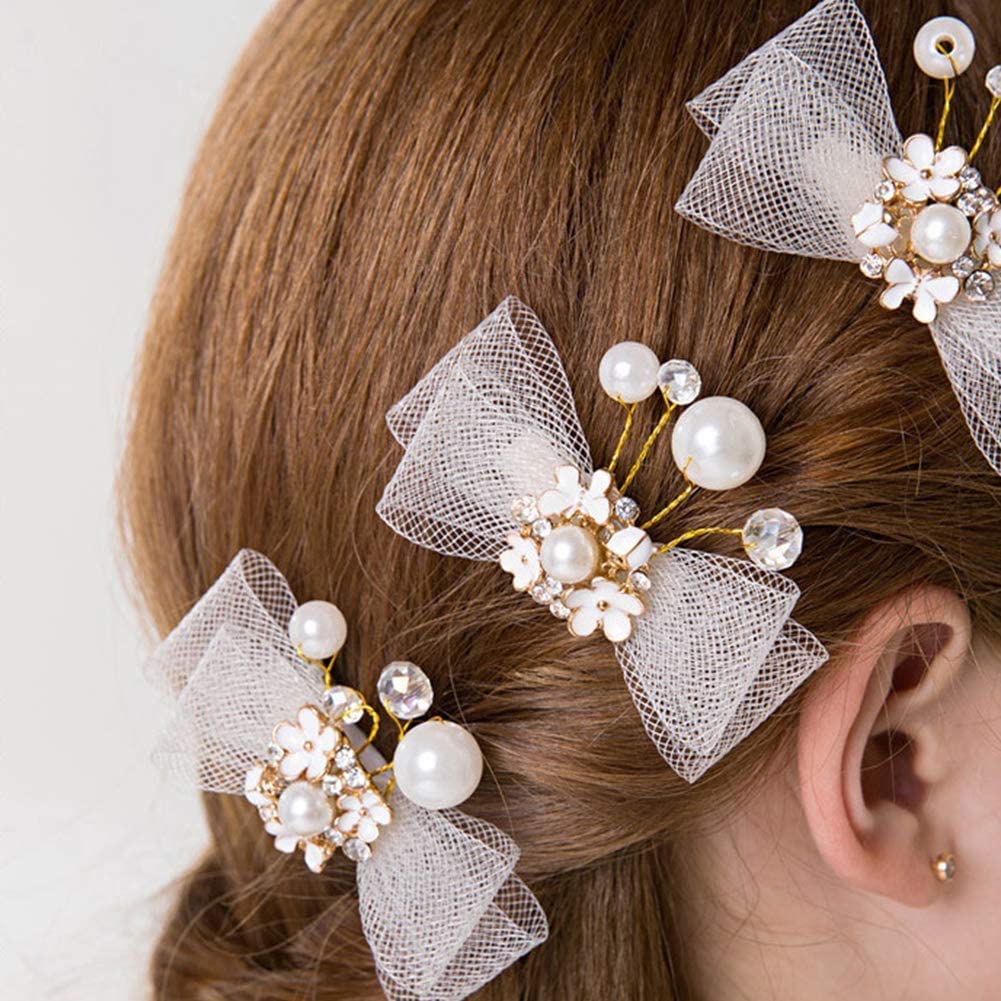 Elegant Lace Bowknot Faux Pearl Hair Clips for Women - Fashion Hair Barrettes & Hairpins, Wedding Party Jewelry Accessories - Perfect for Bridal, Prom, and Special Occasions