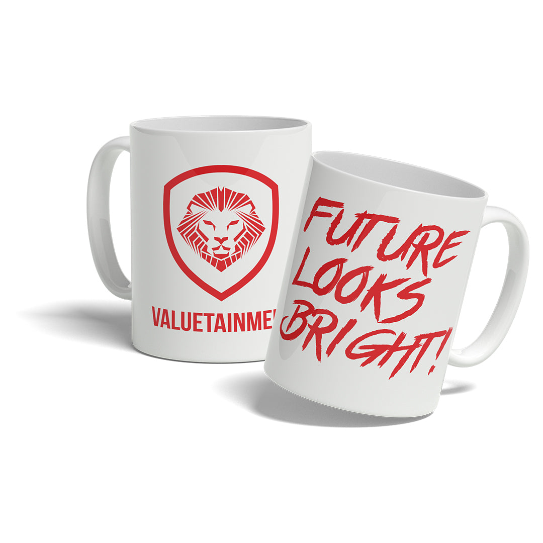 Future Looks Bright Red Lion Shield Valuetainment Motivational Coffee Mug - Perfect for Office, Home & Gifts