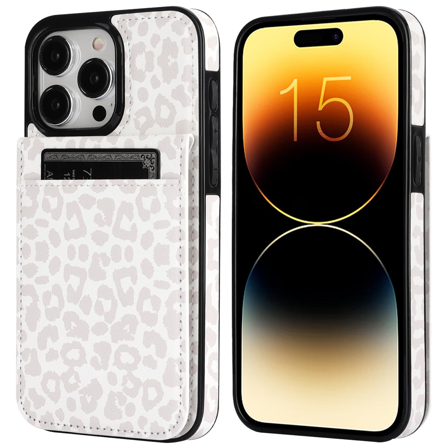 Vaburs iPhone 15 Pro Max Case Wallet - Premium PU Leather Magnetic Flip Cover with Credit Card Holder | White Leopard Cheetah Pattern | Shockproof Protective Case for 6.7