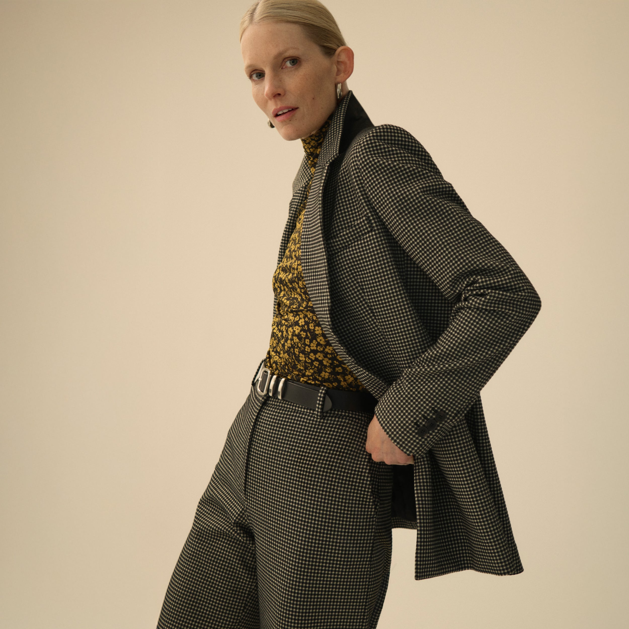 Tinsley Wide Leg Pants for Women - Soft Knit Suiting Fabric with Classic Check Pattern | Office Wear & Casual Outfits