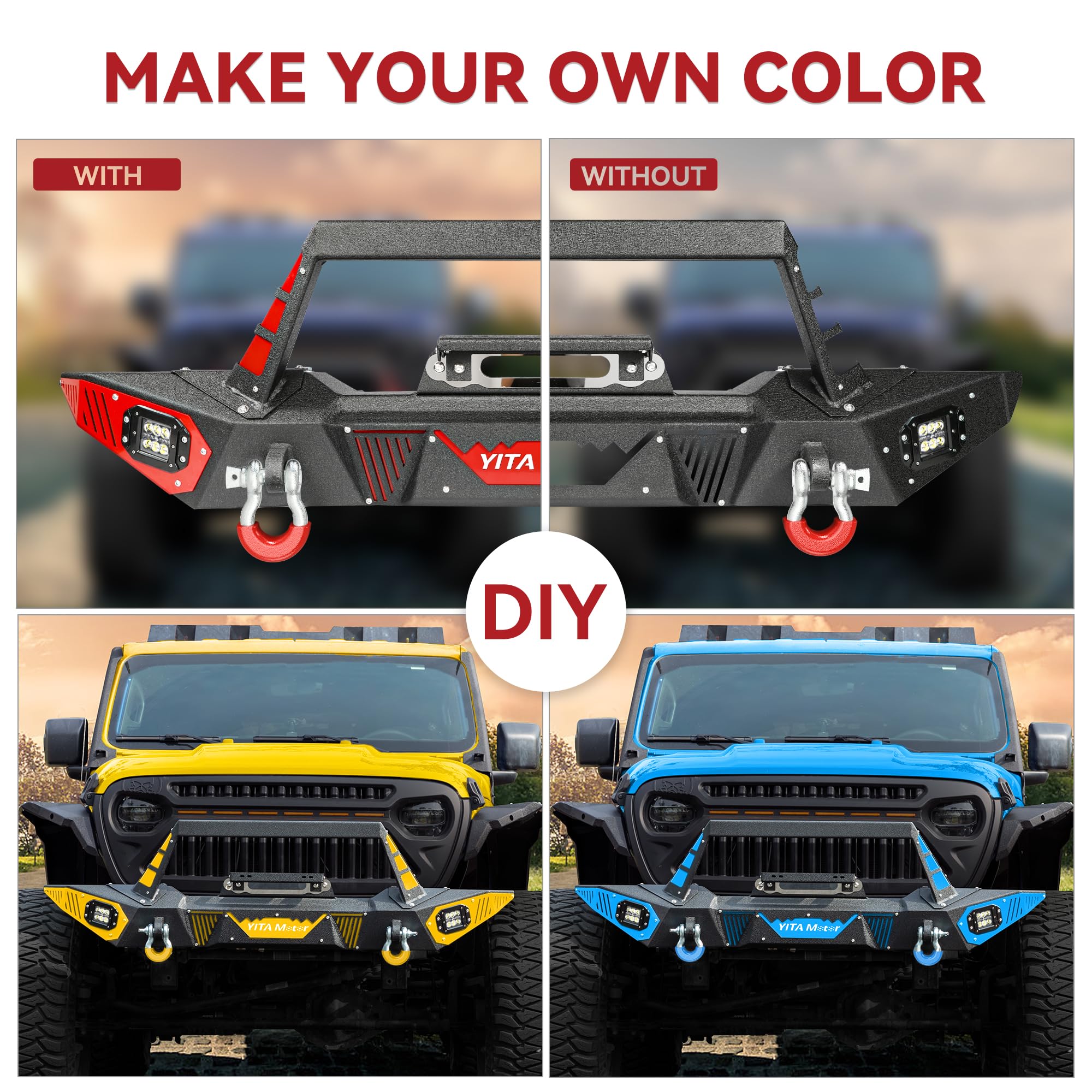 YITAMOTOR Front Bumper for 2018-2025 Jeep Wrangler JL & Unlimited, 2020-2025 Jeep Gladiator JT - Heavy Duty Winch-Ready Bumper with LED Light Mounts, D-Rings & License Plate Bracket | Perfect for Off-Roading, Overlanding & Jeep Modifications