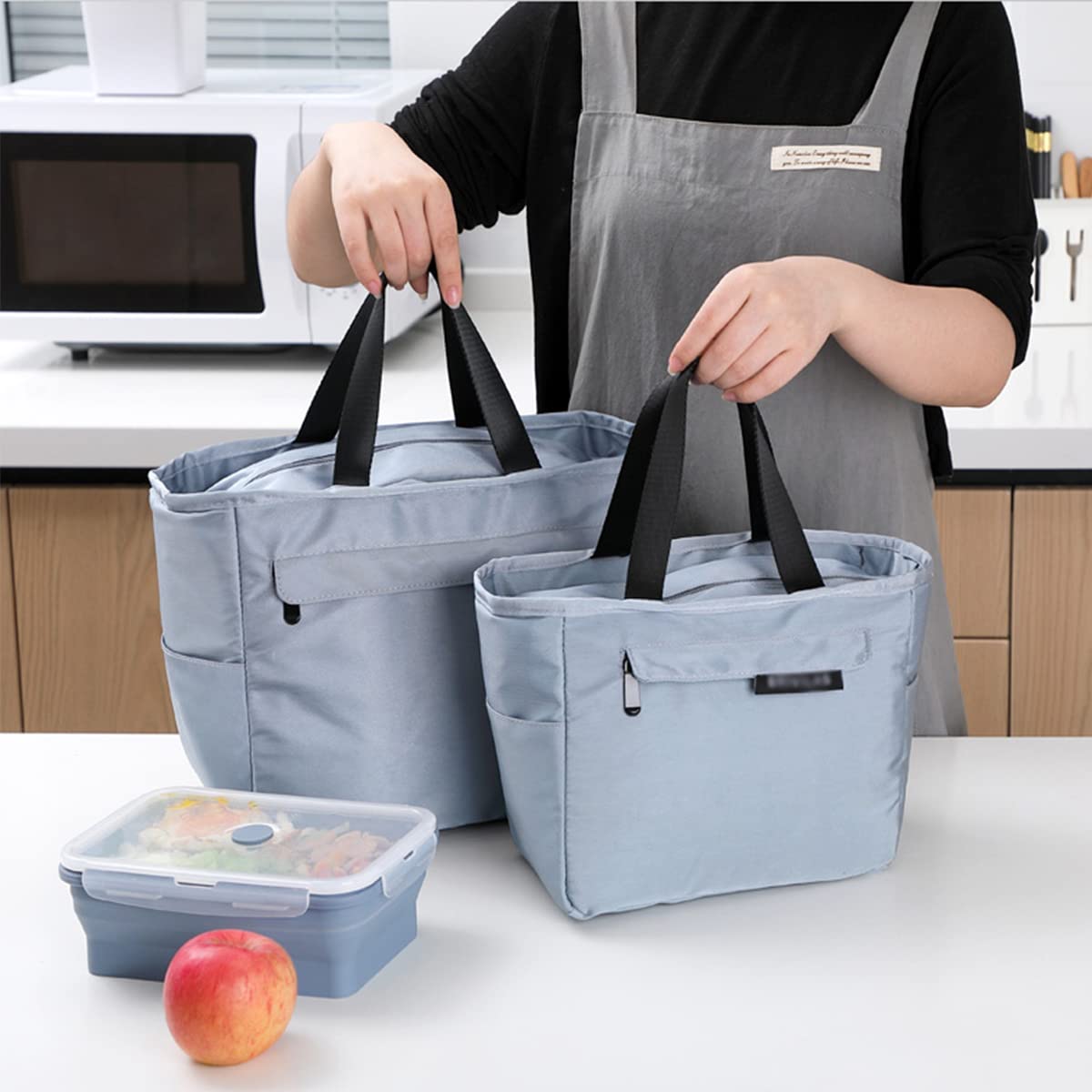 Insulated Thermal Lunch Tote Bag for Adults - Reusable Lunch Box for Office, Work, Picnic & Hiking - Medium Size Gray Lunch Bag - Perfect for Meal Prep, Commuting & Outdoor Activities