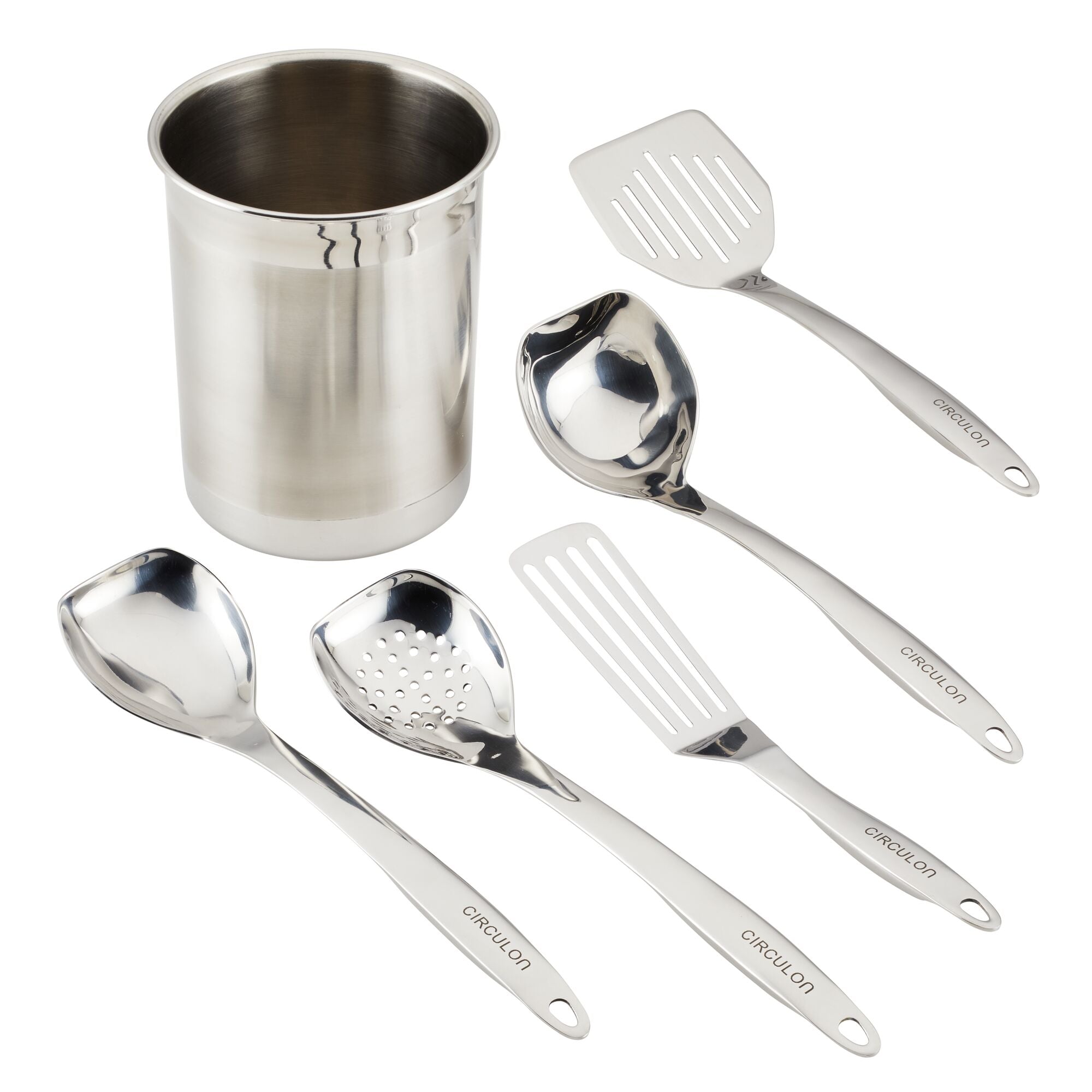 6-Piece Stainless Steel Kitchen Tool and Crock Set - Durable Utensil Organizer for Cooking, Baking & Serving - Perfect for Home Chefs & Restaurant Use
