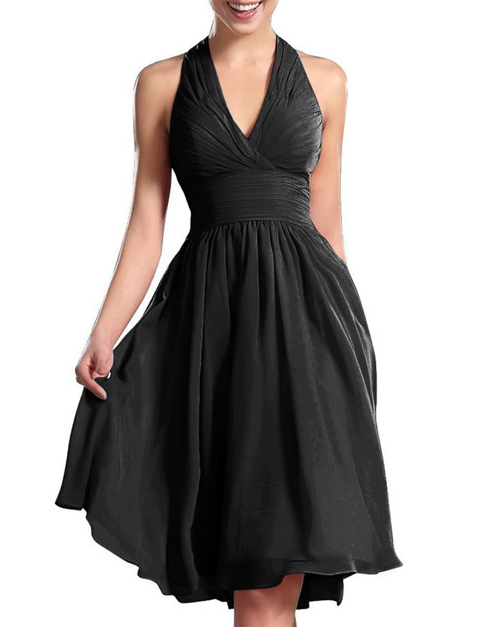 Elegant Chiffon Bridesmaid Dress | Halter Neck Short Prom Dress for Wedding Guest | Perfect for Bridal Party, Formal Events & Special Occasions