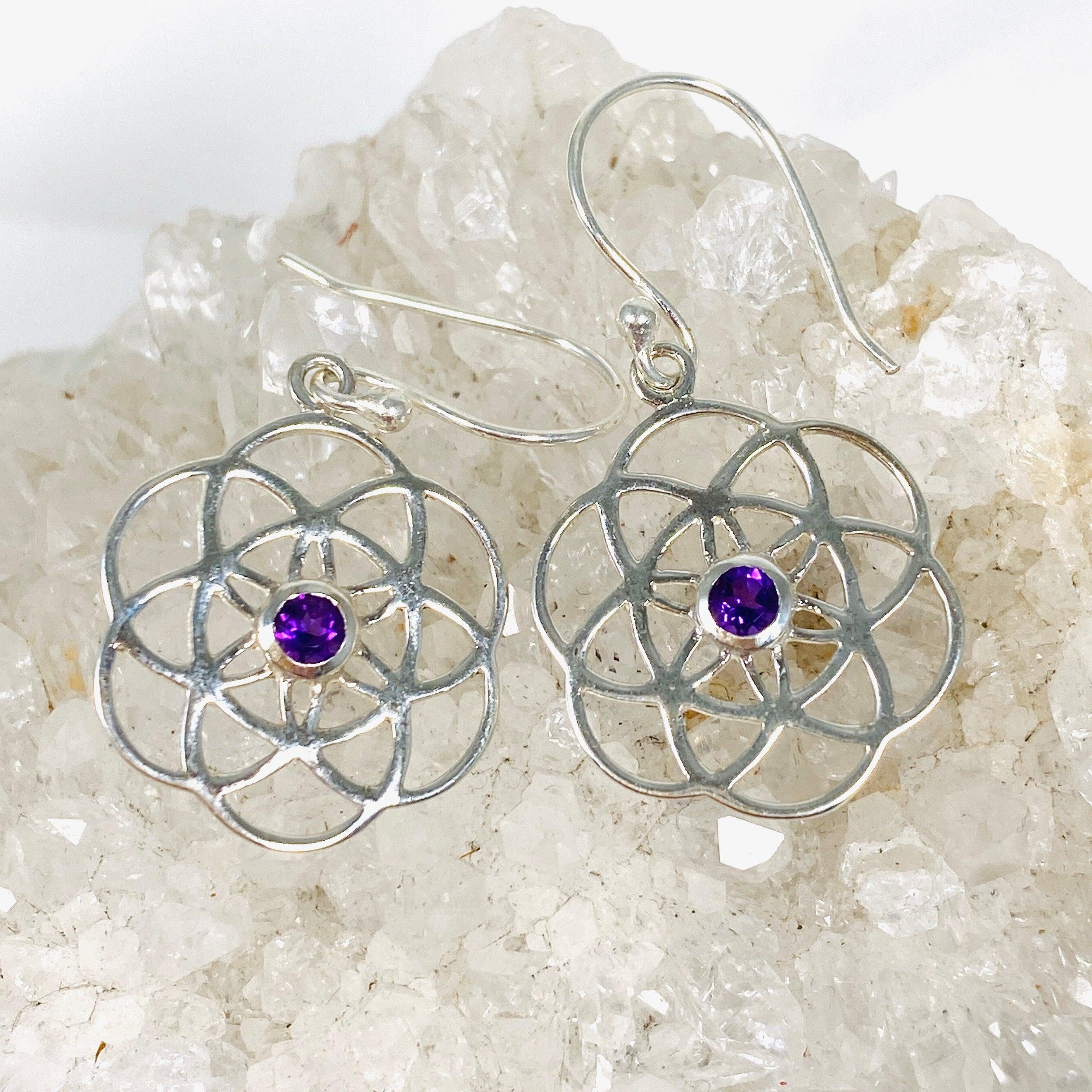 Seed of Life Earrings with Amethyst Gemstone - Spiritual Healing Jewelry for Women - Perfect for Meditation, Yoga & Energy Balancing