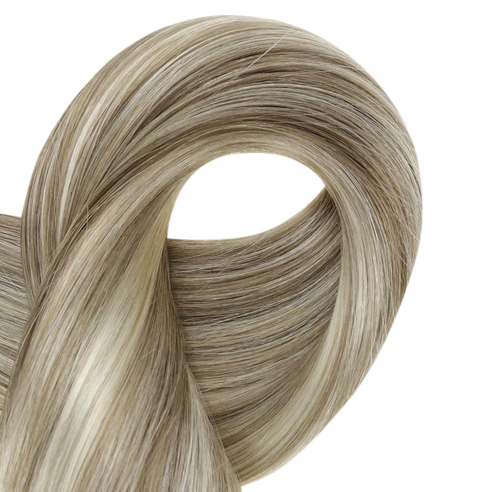 22 Inch Full Shine Weft Human Hair Extensions - Brazilian Remy Hair in Ash Blonde & Platinum Blonde Highlights (105g) | Straight Sew-In Weft for Volume & Length | Perfect for Weddings, Parties & Daily Styling