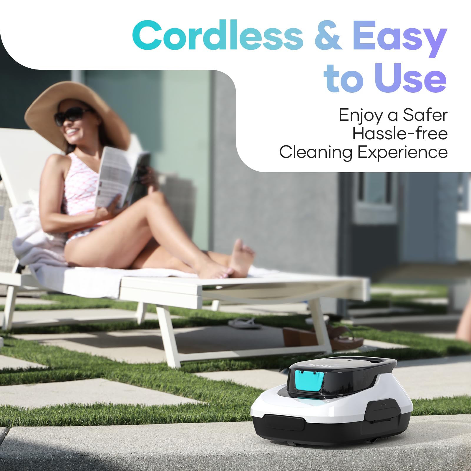 AIPER Cordless Robotic Pool Cleaner - Automatic Pool Vacuum with Self-Parking, 90-Min Runtime, for Above Ground Pools Up to 860 Sq.ft (40 Feet) - Dark White - Perfect for Weekly Pool Maintenance and Debris Removal