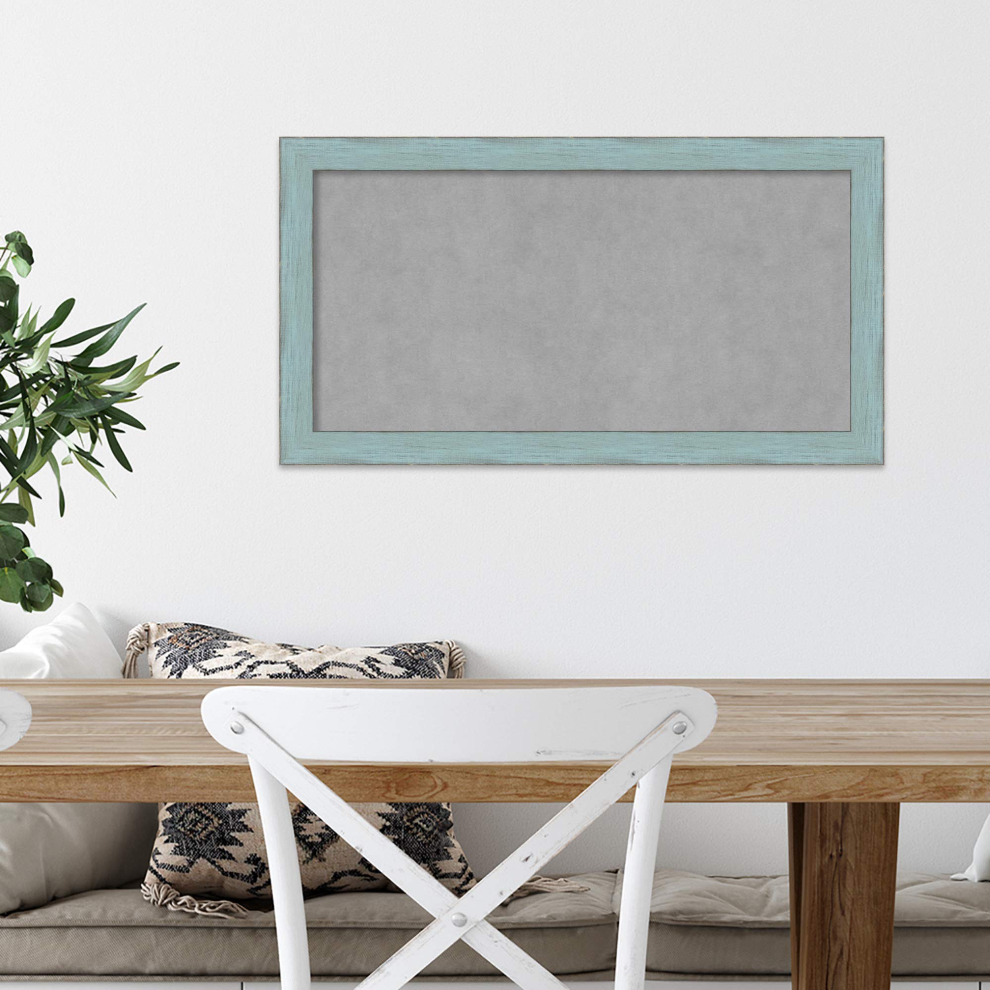 Amanti Art 14x26 Inch Blue Framed Magnetic Board - 100% Metal Sheet for Vision Board, Office Decor & Home Organization | Perfect for Kitchen, Mudroom, Kids Room & Workspace
