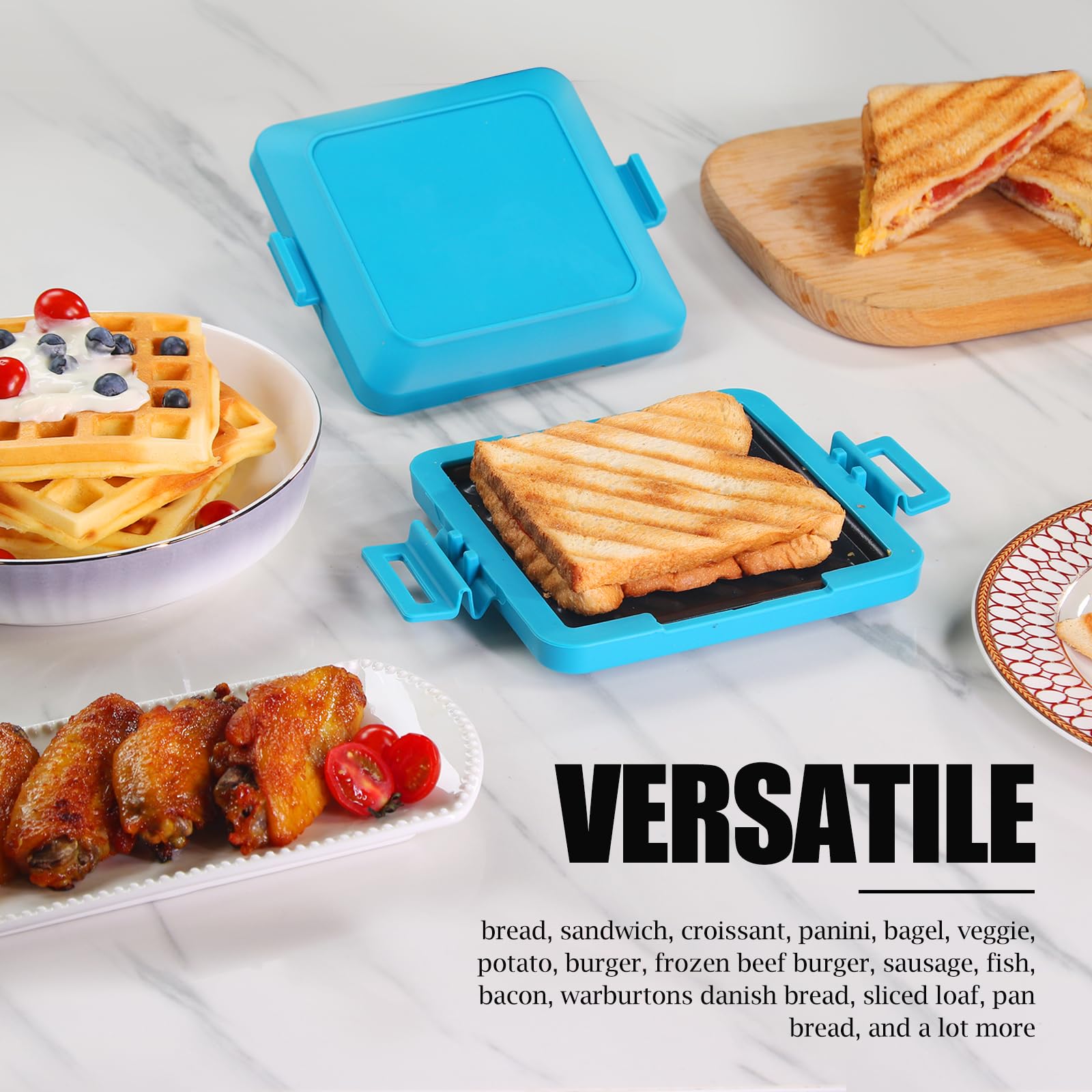 Blue Microwave Sandwich Maker - Toaster, Panini Press & Toastie Maker | No Electricity, Wireless, Dishwasher Safe | Fast & Time-Saving for Breakfast, Lunch & Snacks | Perfect for Dorms, Offices & Small Kitchens