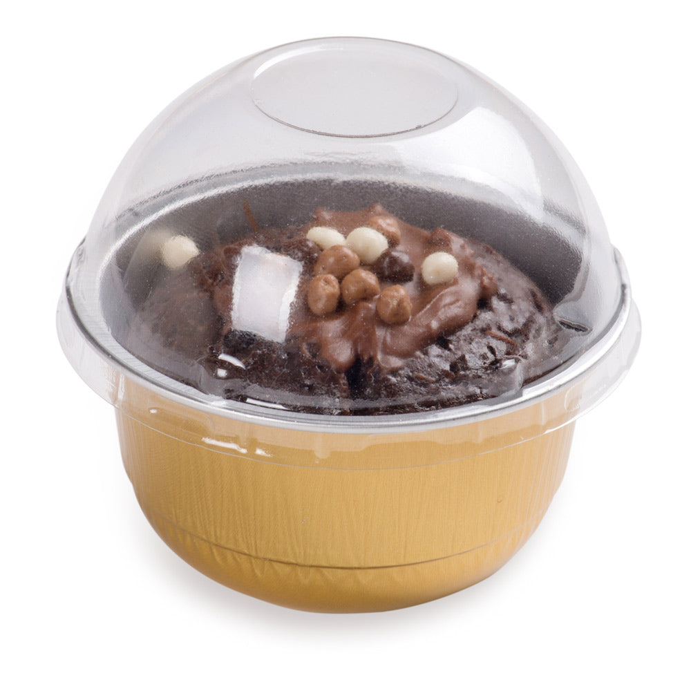 5 oz Round Gold Aluminum Baking Cups with Plastic Dome Lids - 3.25