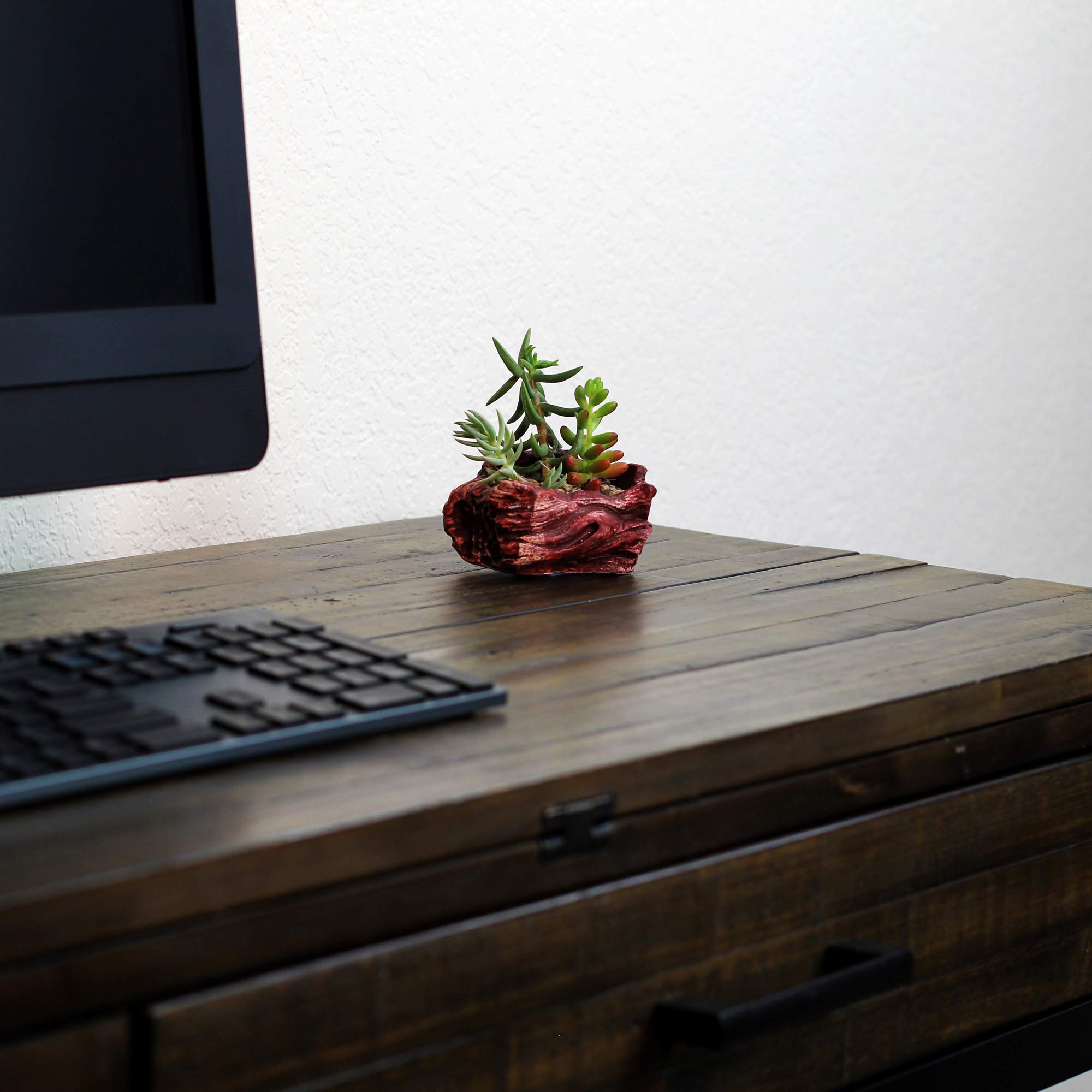 **Handmade Ceramic Wood Planter Pot - Indoor/Outdoor Log Planter for Succulents, Flowers & Small Plants (Redwood Wave) - Perfect for Home Decor, Office Desk & Garden**