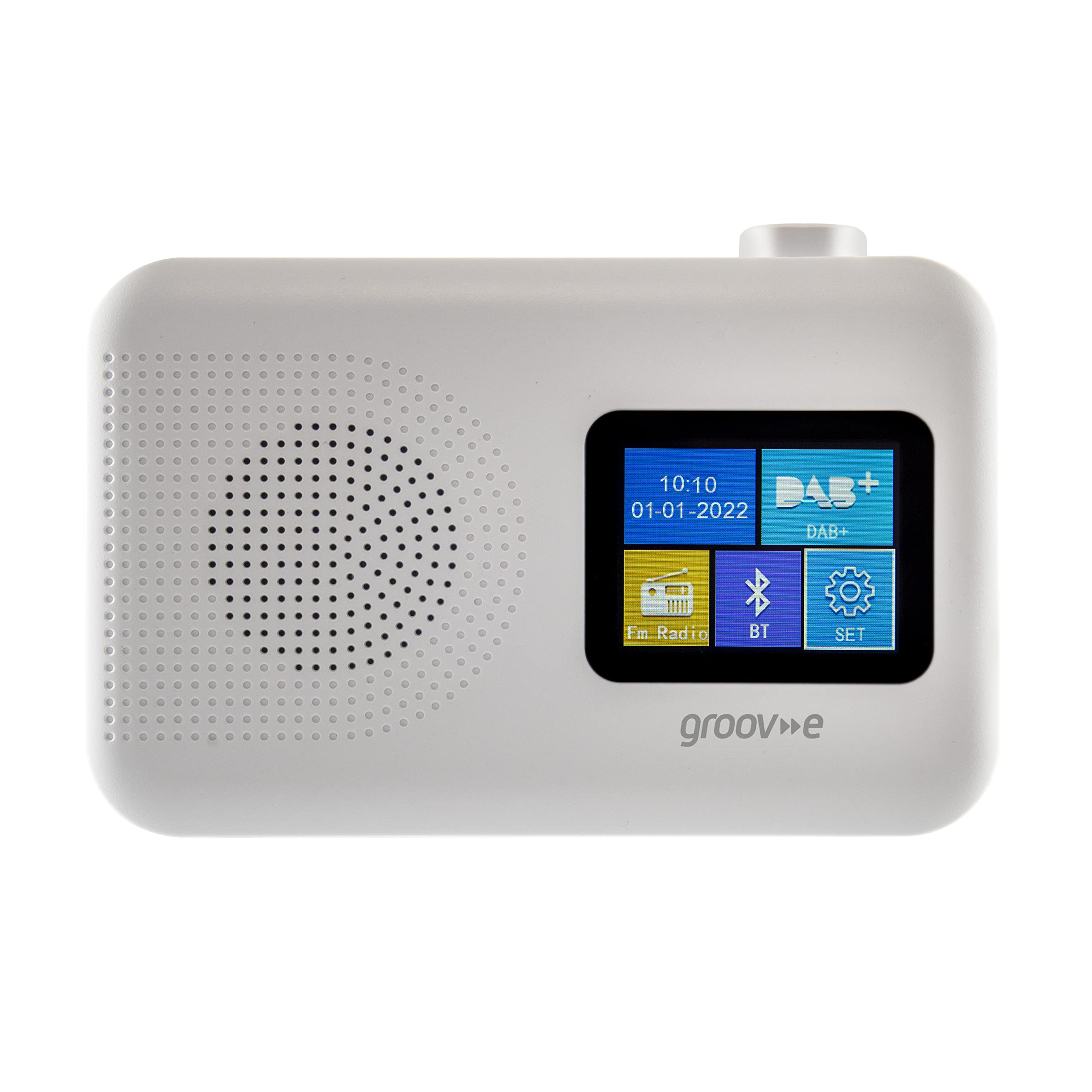 Groove Berlin DAB & FM Digital Radio with Color LCD Screen - Built-in Alarm Clock, Bluetooth, 60 Preset Stations - Portable Battery/Mains Operated - White - Perfect for Home, Office, Travel & Outdoor Use