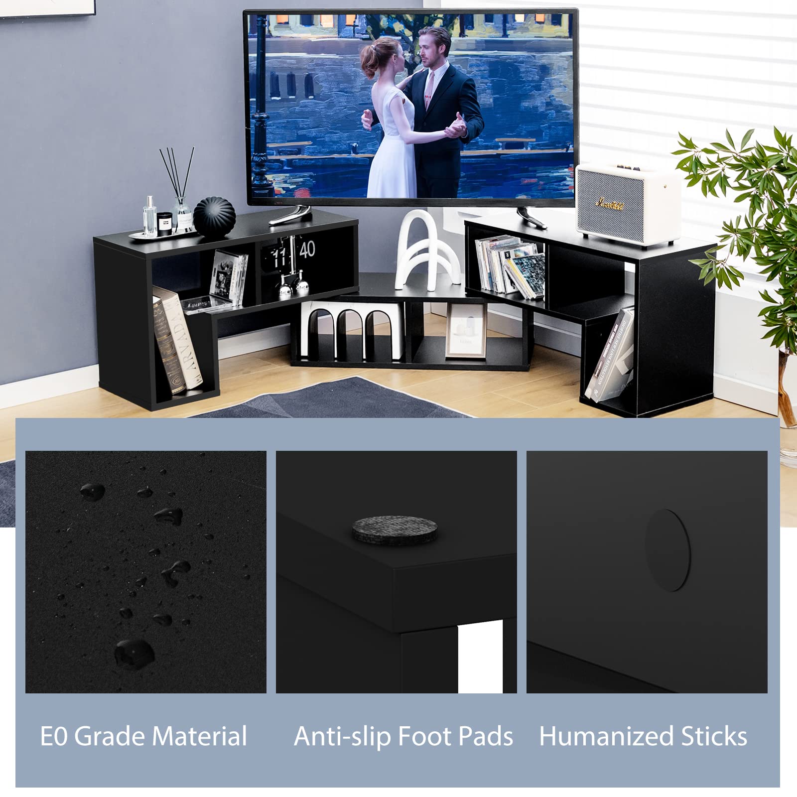 Tangkula 3-Piece Modular TV Stand for 50-65 Inch TVs - Modern Entertainment Center with Open Storage Shelves, DIY Media Console for Living Room, Bedroom & Home Theater (Black)